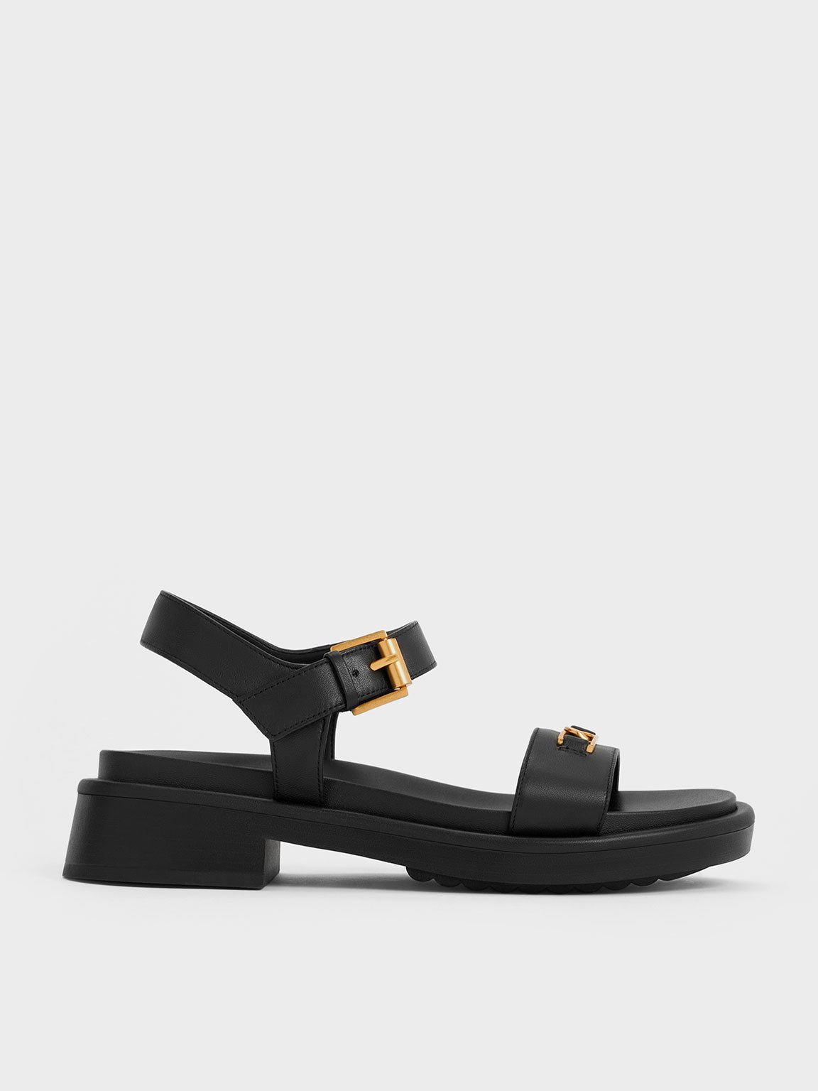 Charles & Keith Gabine Leather Sandals In Black