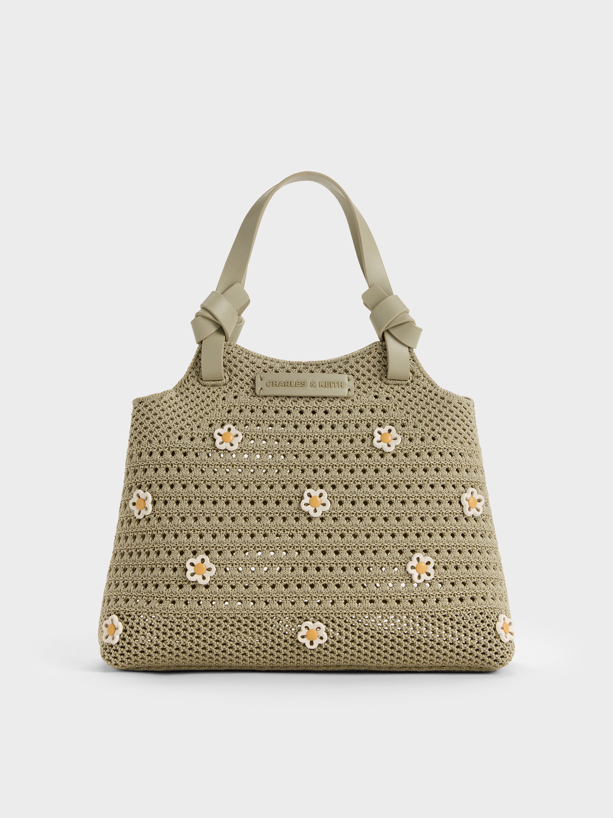 CHARLES & KEITH バッグ Mini Ida Flower Knitted Tote Bag - Pale Olive - CHARLES & KEITH KR
