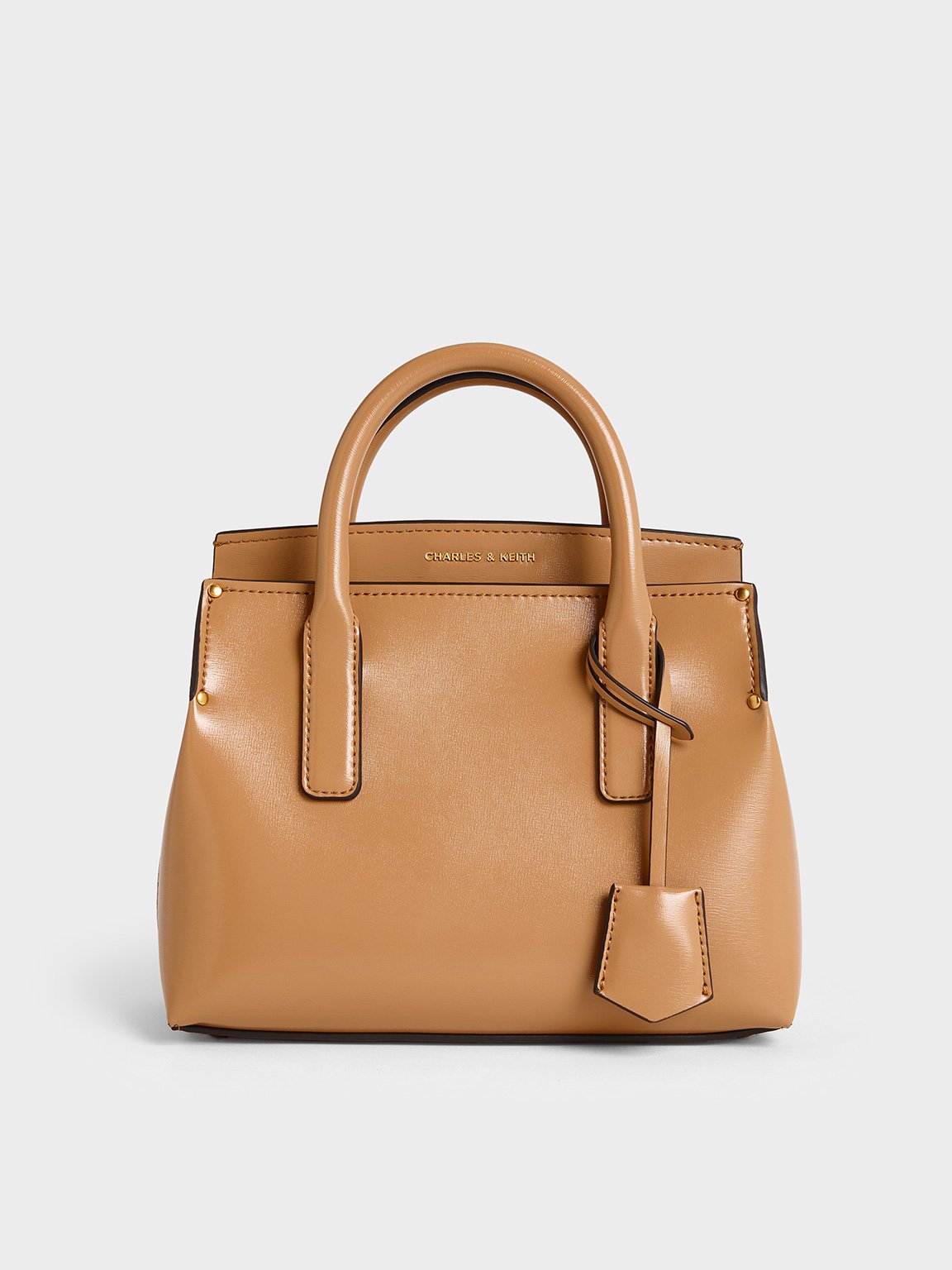 Toffee Rene Structured Top Handle Bag - CHARLES & KEITH US