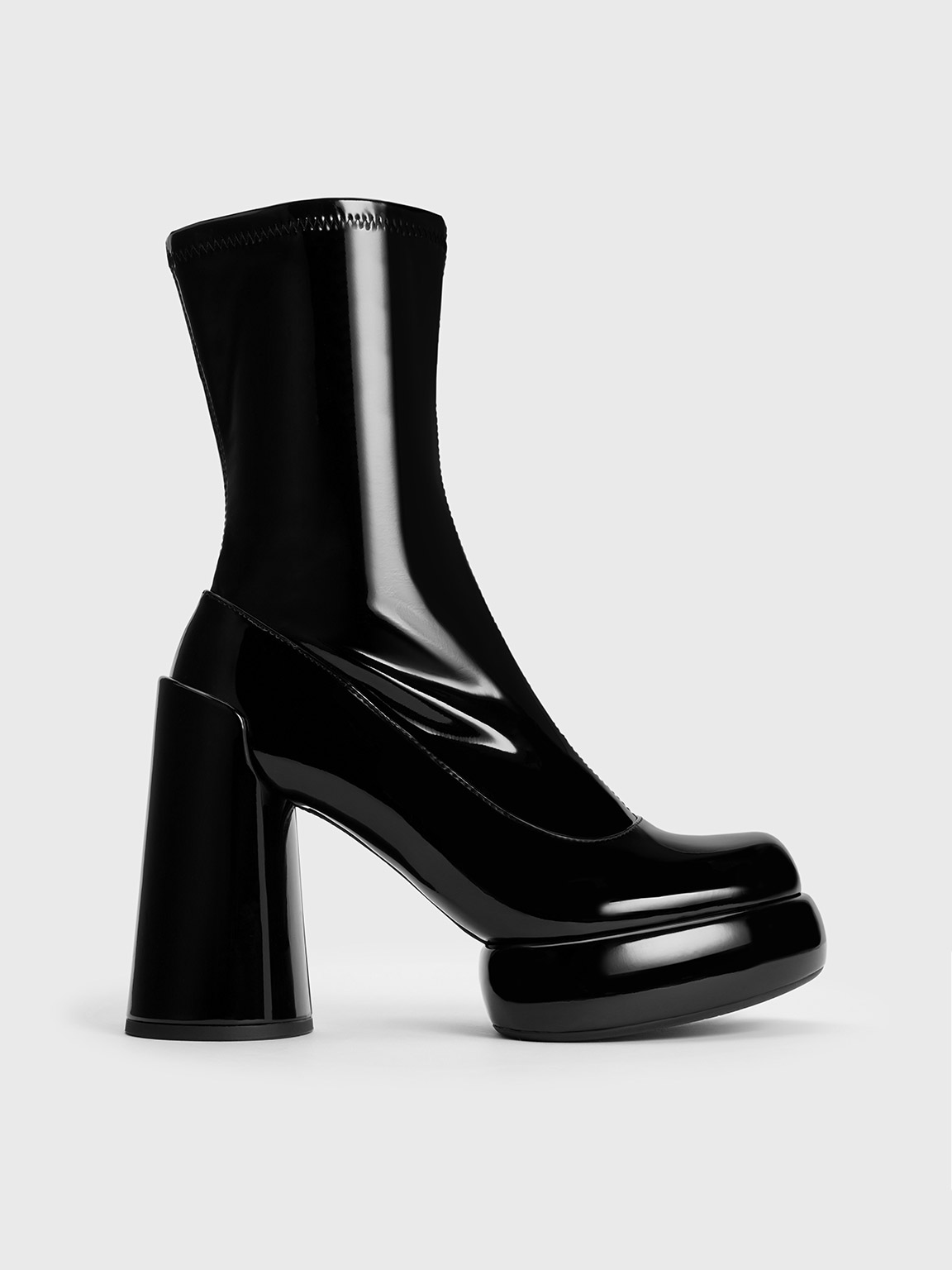 Black Darcy Patent Platform Ankle Boots CHARLES KEITH SG