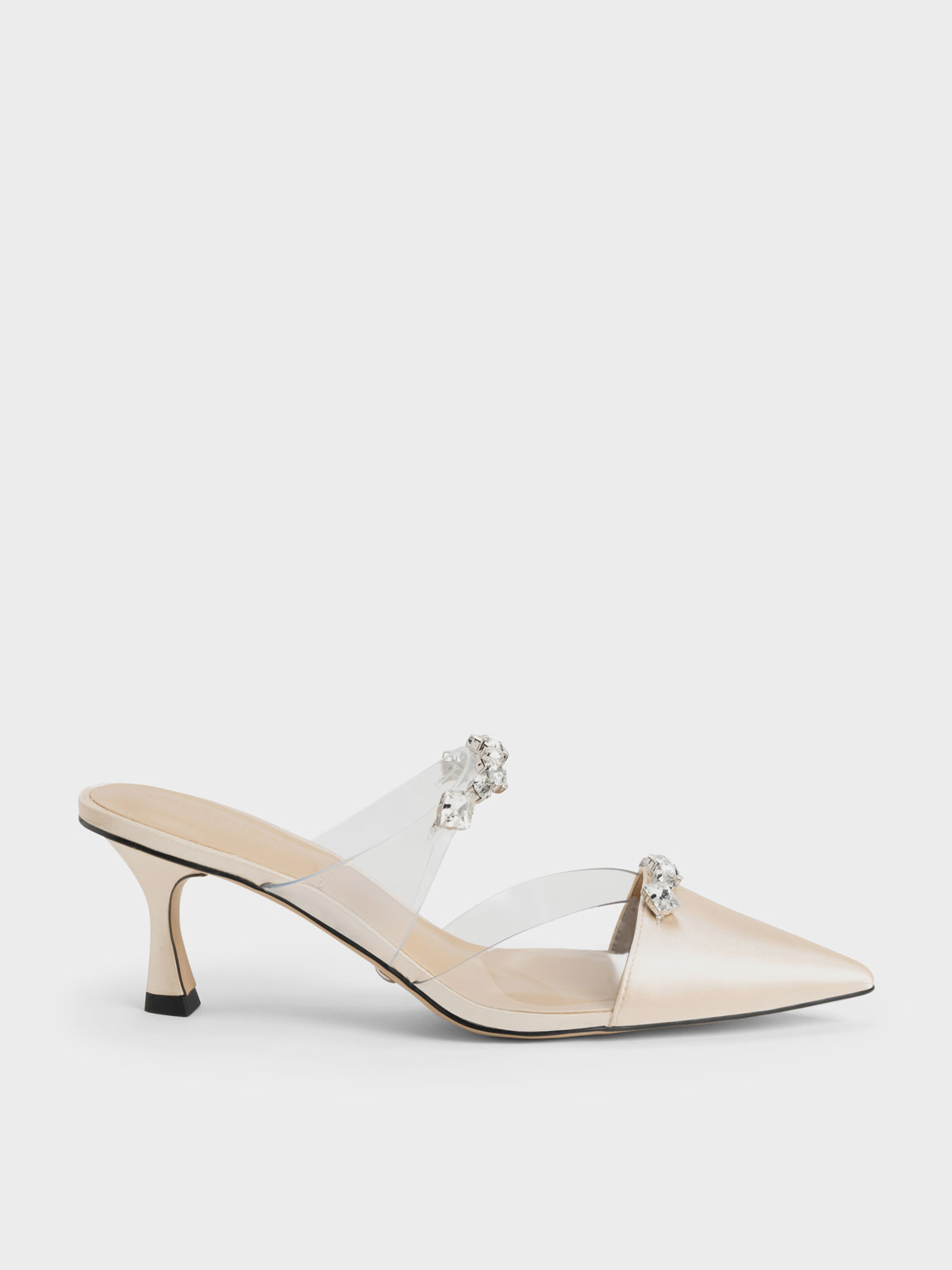 Charles & Keith - Women's Pearl Embellished Flat Mules, White, US 7
