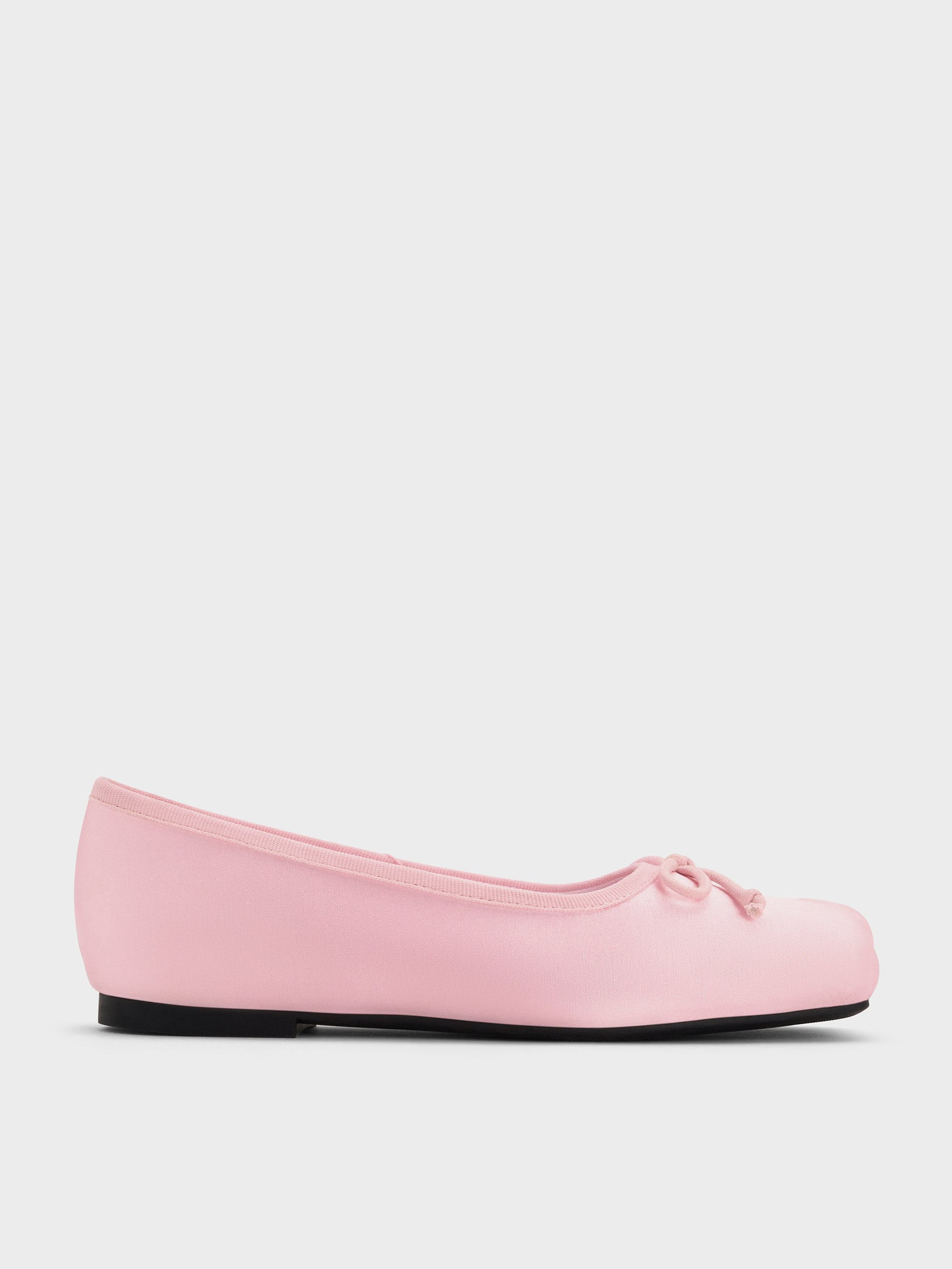 Charles & Keith - Girls' Satin Bow Square-toe Crossover-strap Ballet Flats In Pink