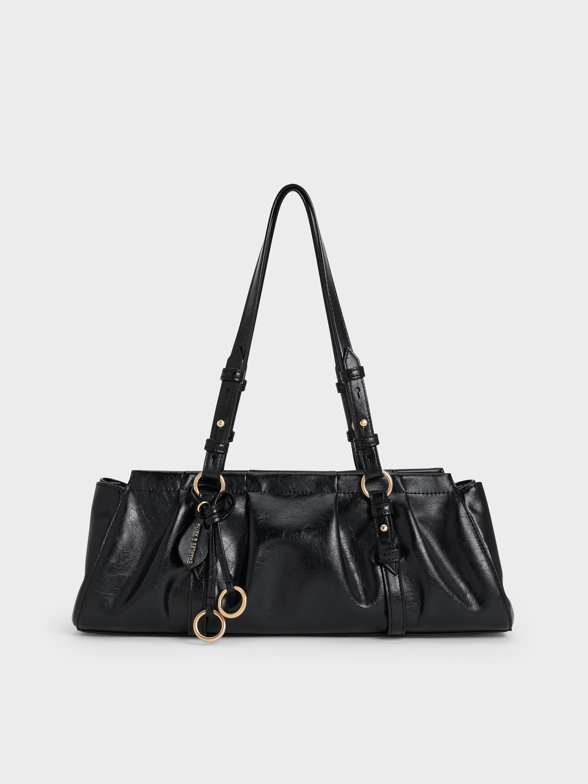 Charles & Keith - Britton Ruched Elongated Shoulder Bag In Black
