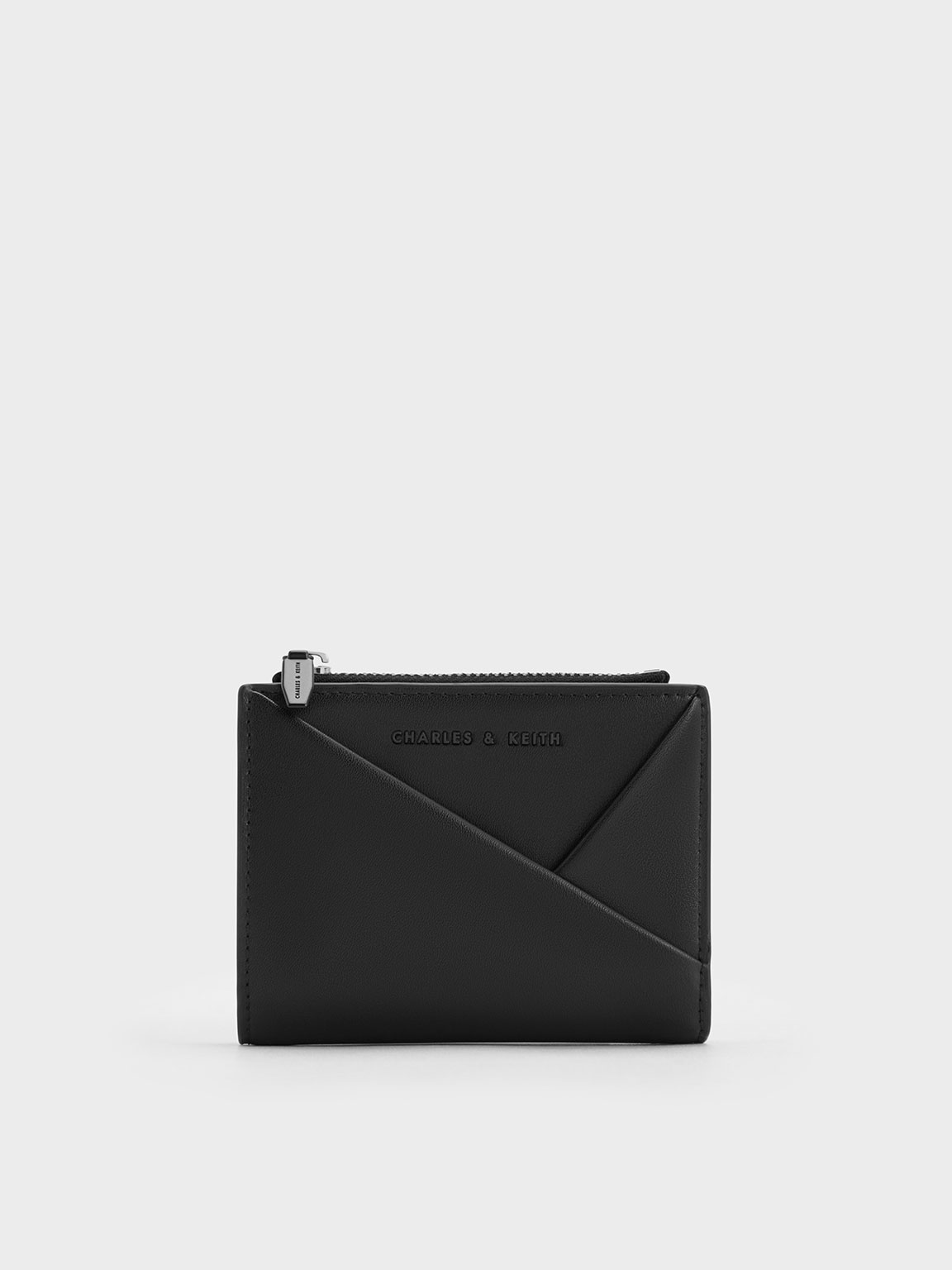 Charles & Keith Midori Geometric Top-zip Wallet In Black