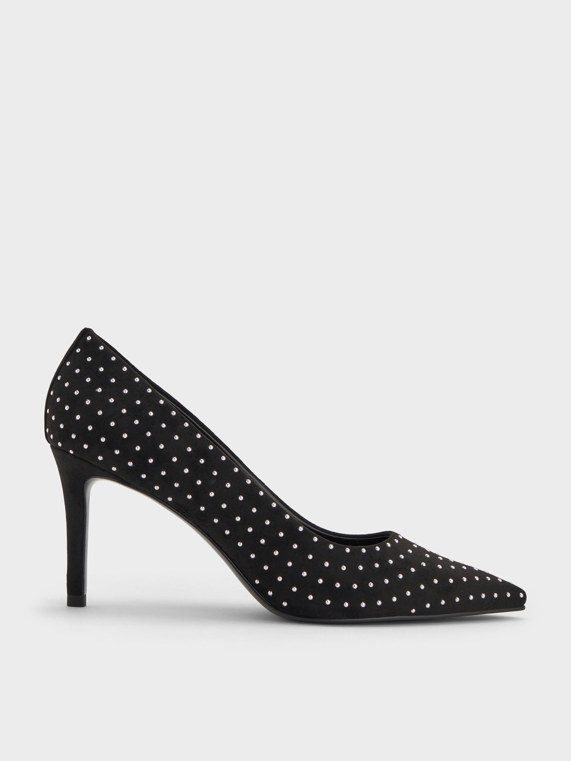 Charles & Keith - Faux Suede Studded Pointed-toe Pumps In Black