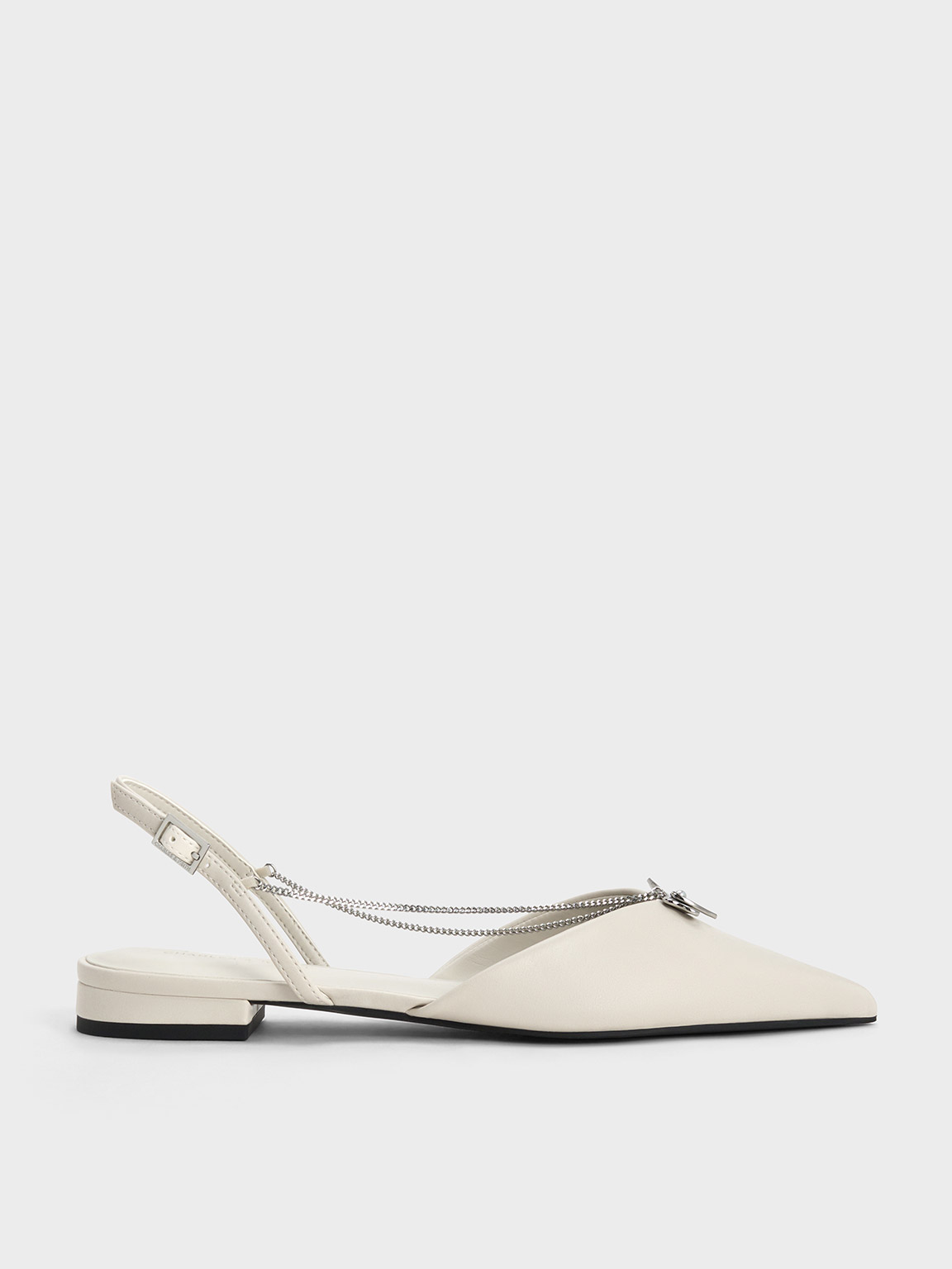 Charles & Keith Flower-accent Chain-link Slingback Flats In Chalk