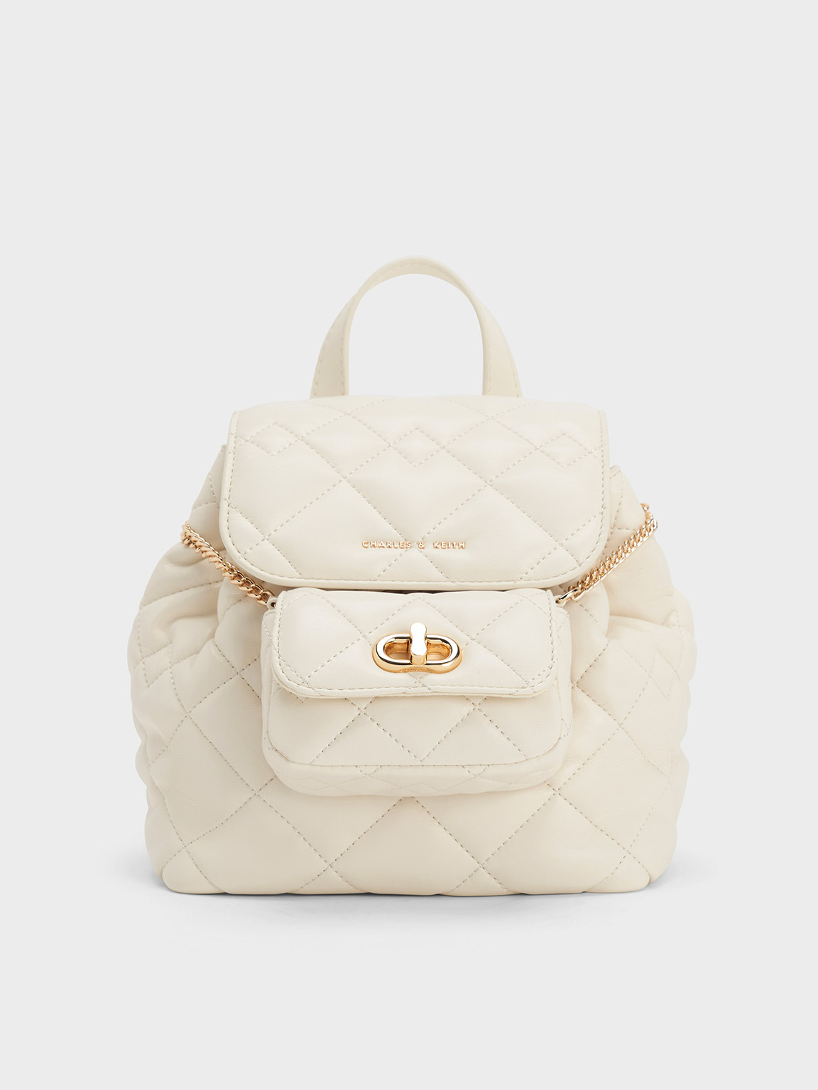 Charles & Keith Aubrielle Quilted Backpack In Cream