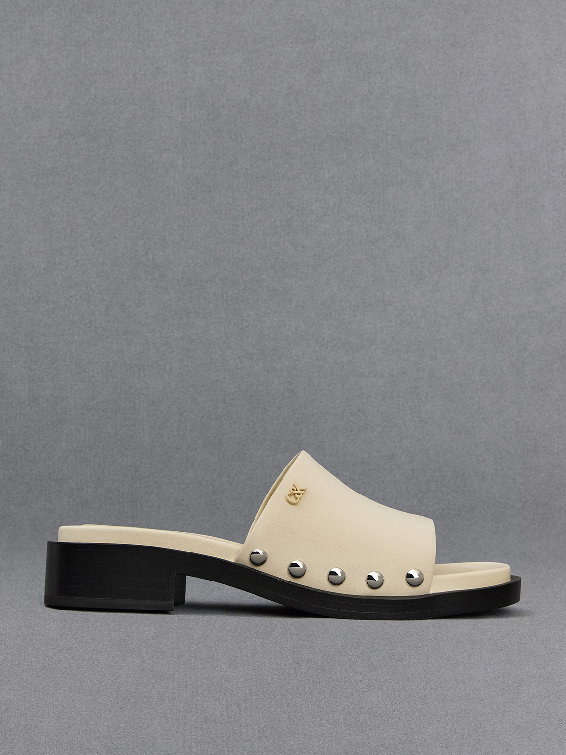 Charles & Keith Leather Studded Sandals In Chalk