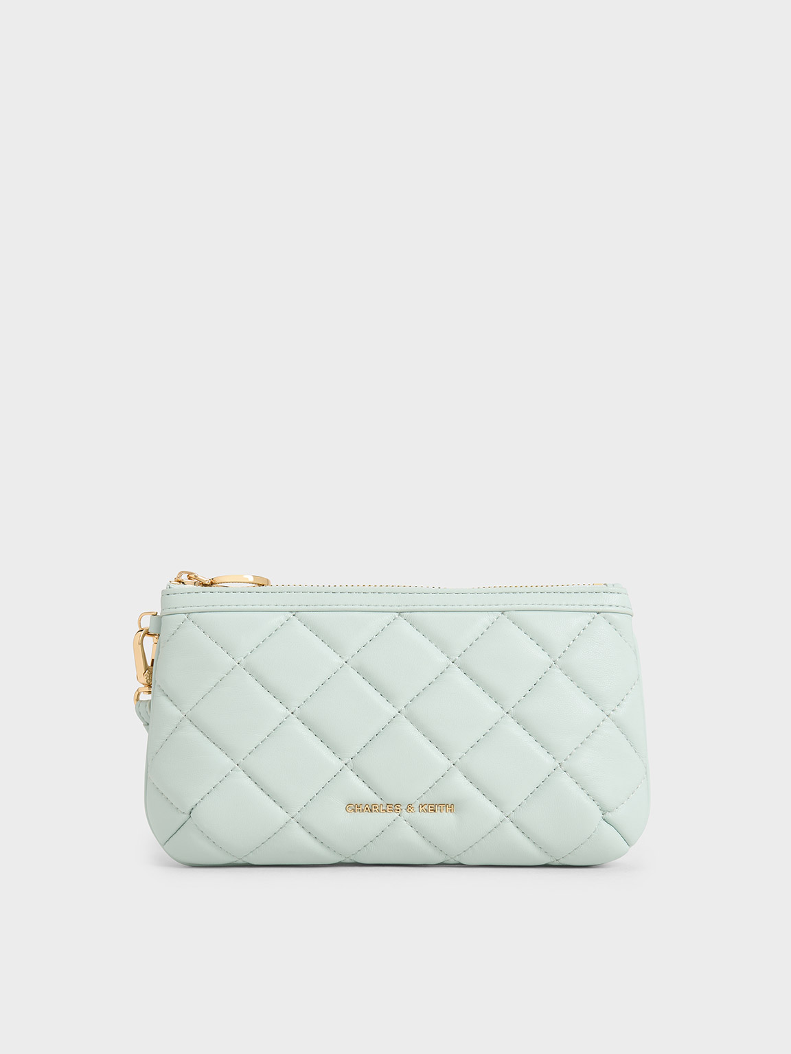 Shop Charles & Keith - Cressida Quilted Wristlet In Sage Green