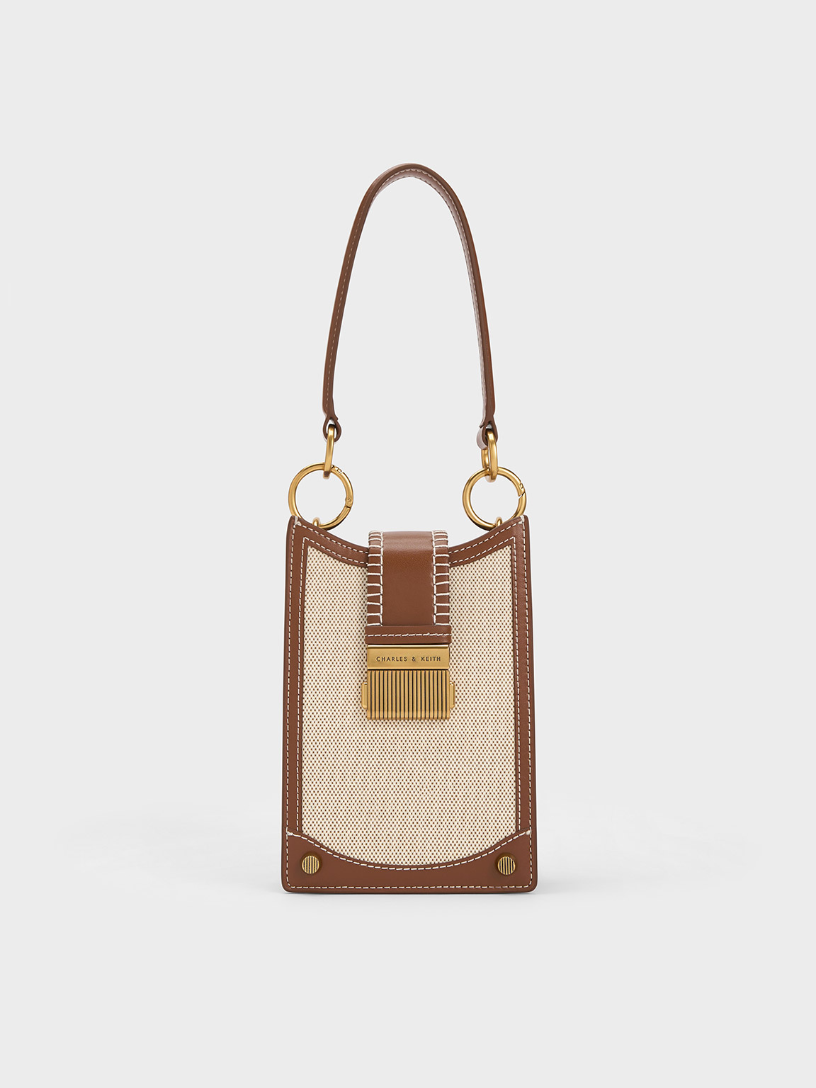 Charles & Keith Winslet Belted Canvas Phone Pouch In Chocolate