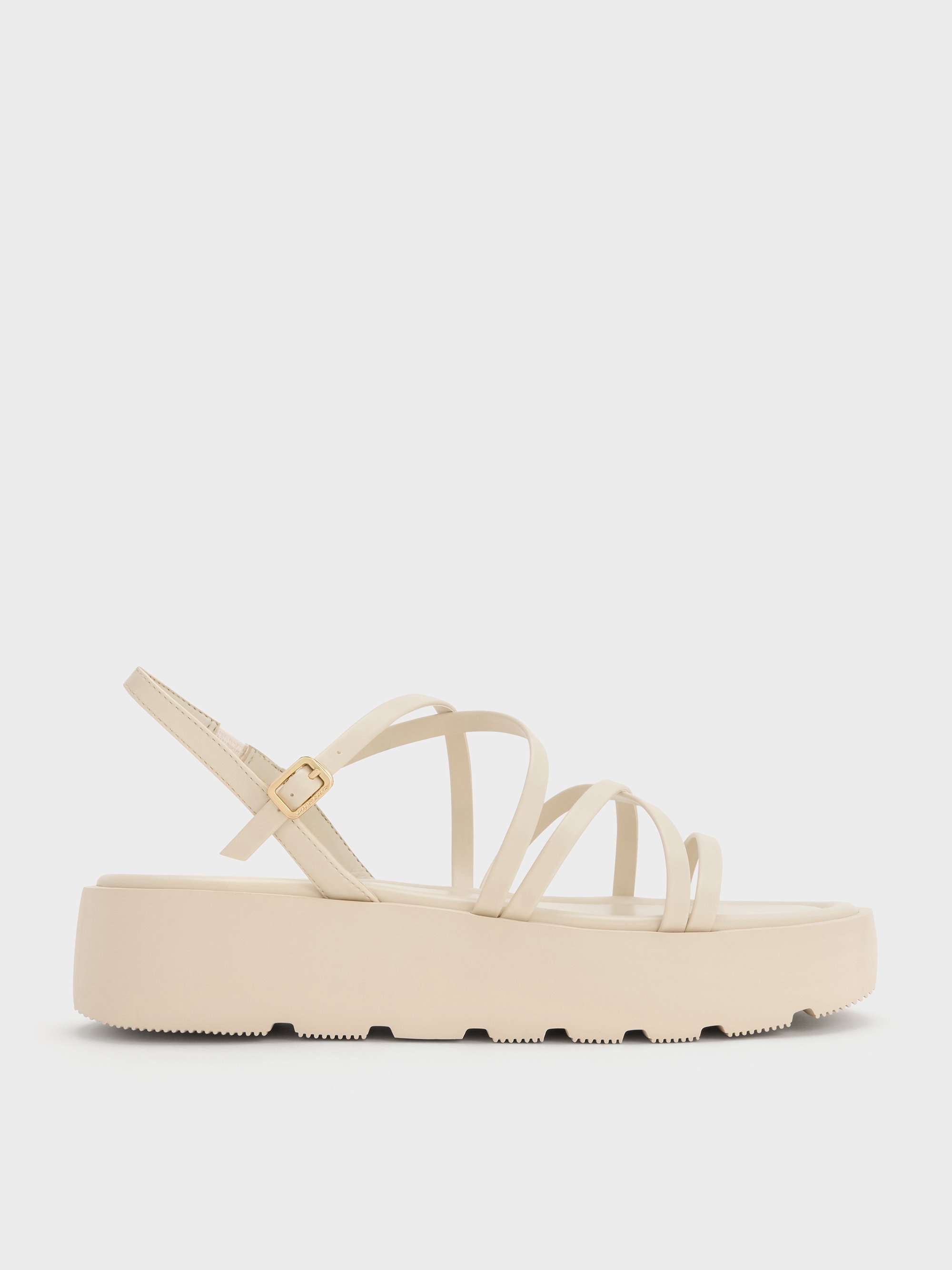 Charles & Keith - Strappy Ridged-sole Flatform Sandals In Neutral