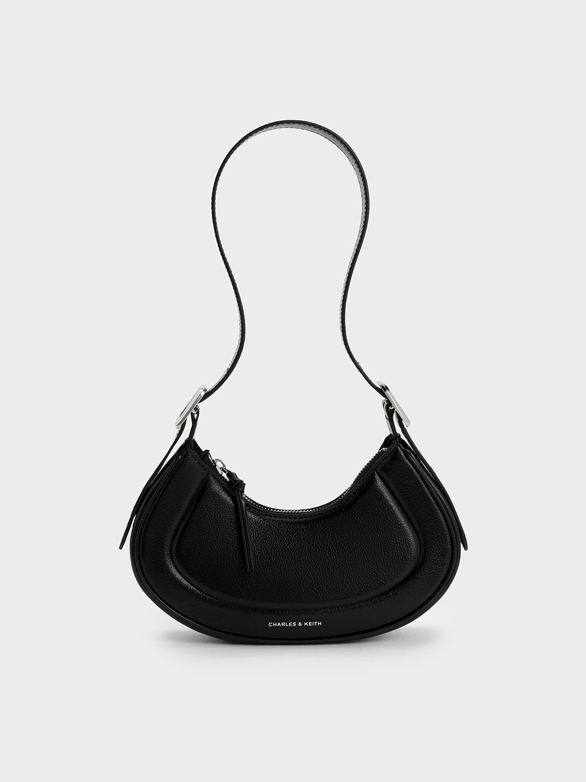 Charles & Keith Petra Curved Shoulder Bag In Noir