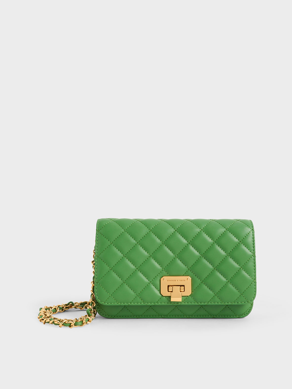 Green Quilted Push-Lock Clutch - CHARLES & KEITH US