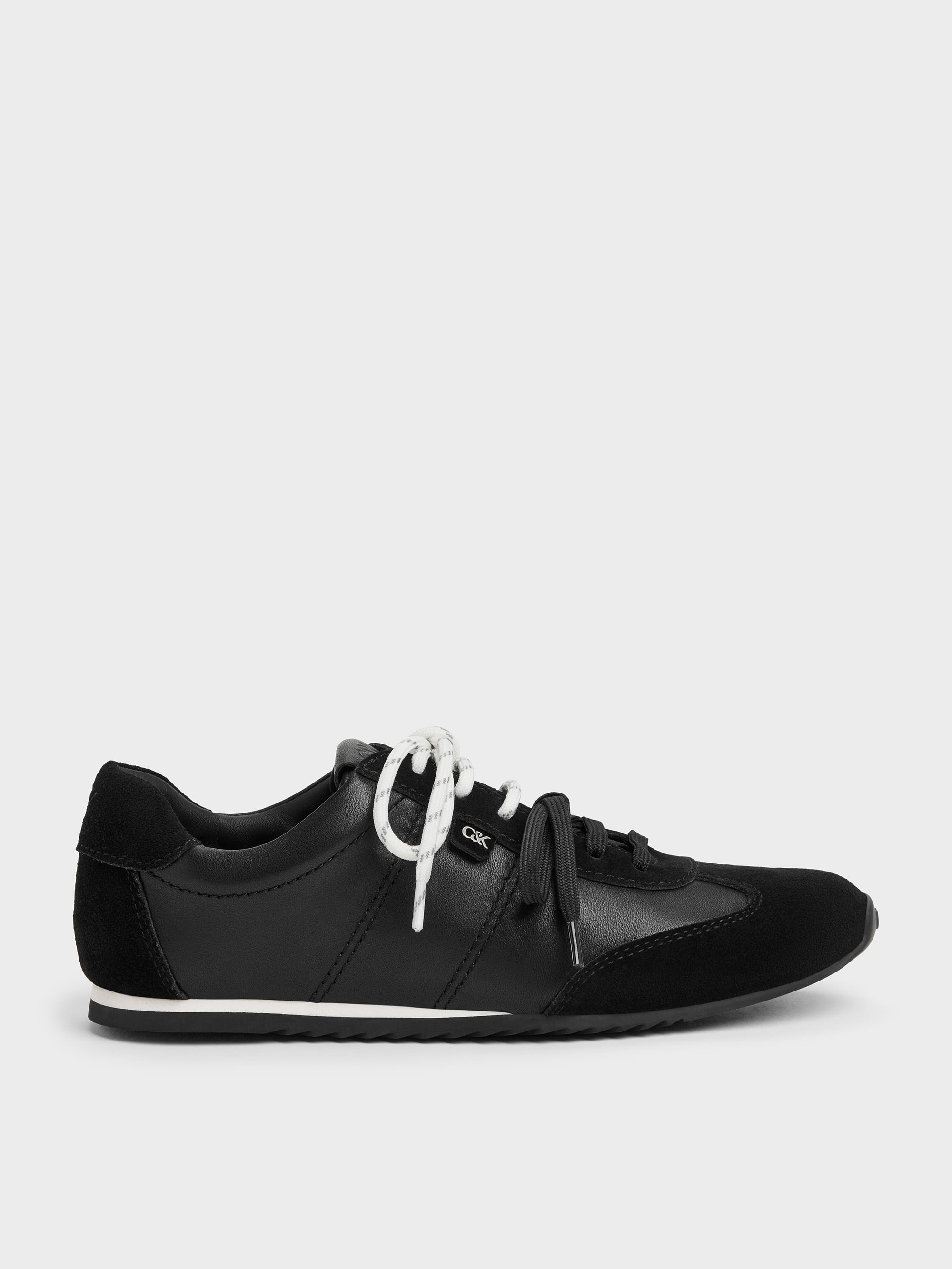 Charles & Keith - Jace Leather & Suede Sneakers In Black