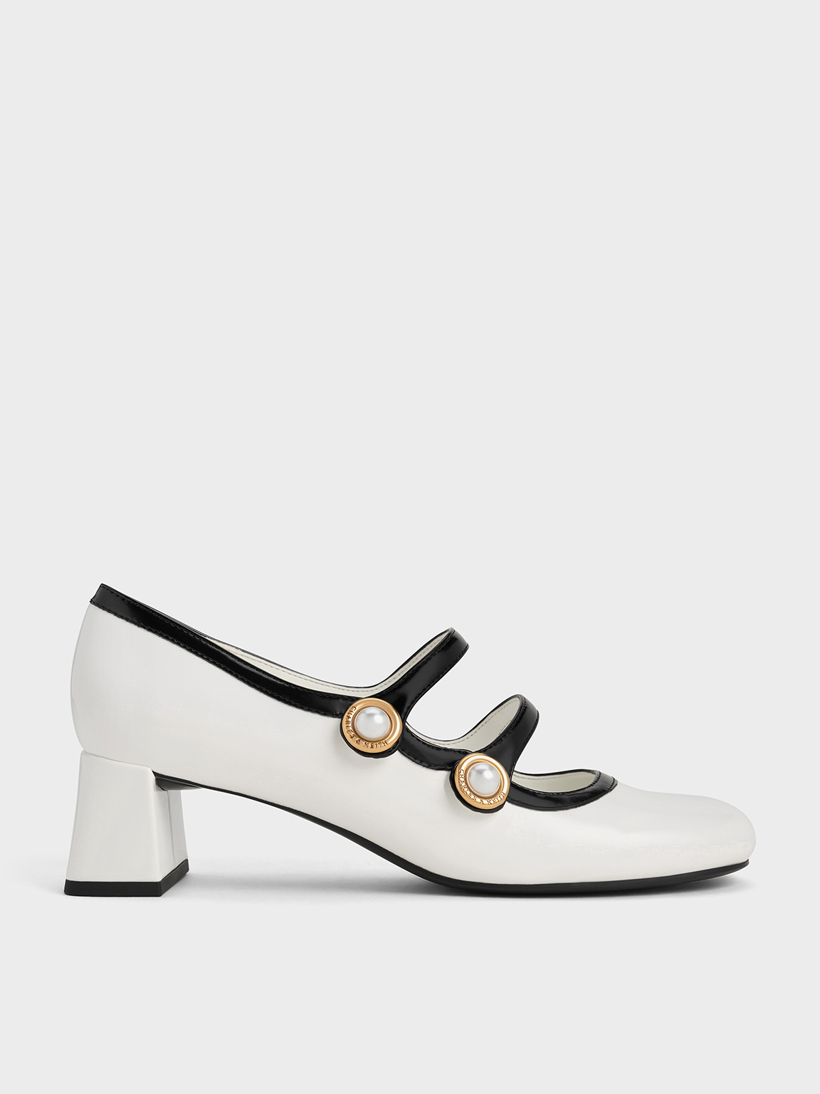 Charles Keith Women s Pearl Buckle Two Tone Mary Jane Pumps Natural 7