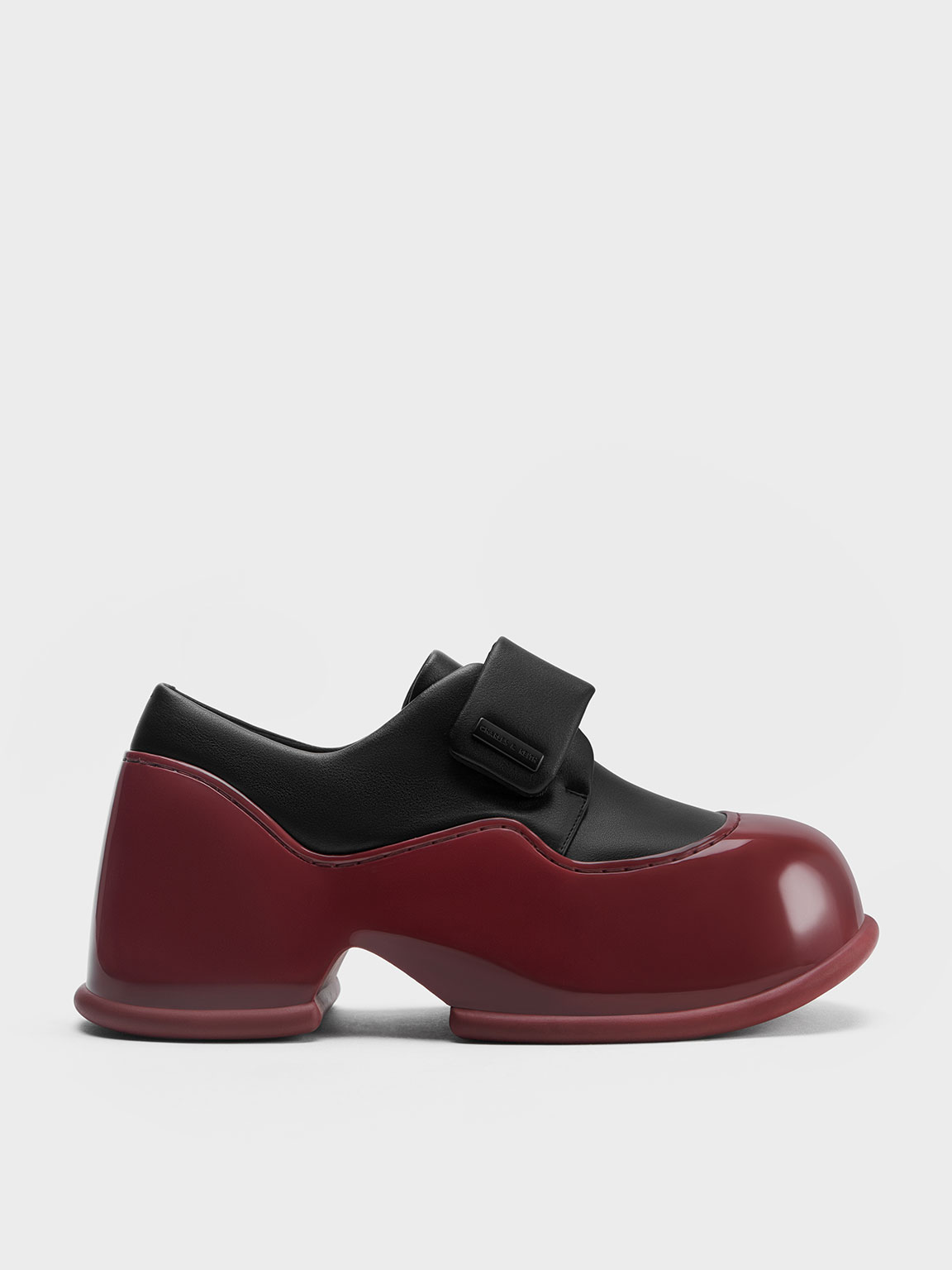 Charles & Keith Pixie Patent Two-tone Platform Loafers In Red