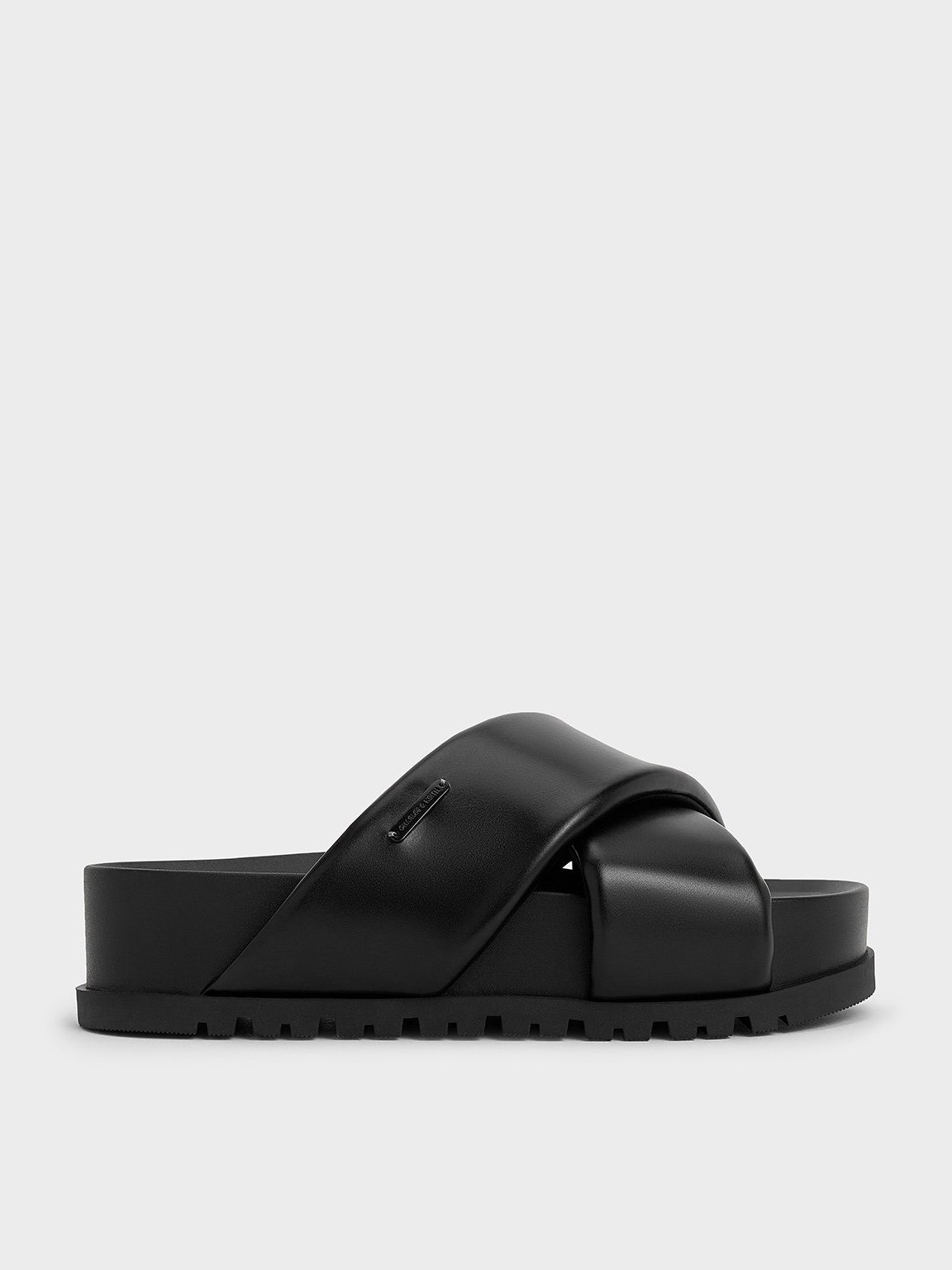 Black Crossover-Strap Flatform Sandals - Black - Shoes - CHARLES