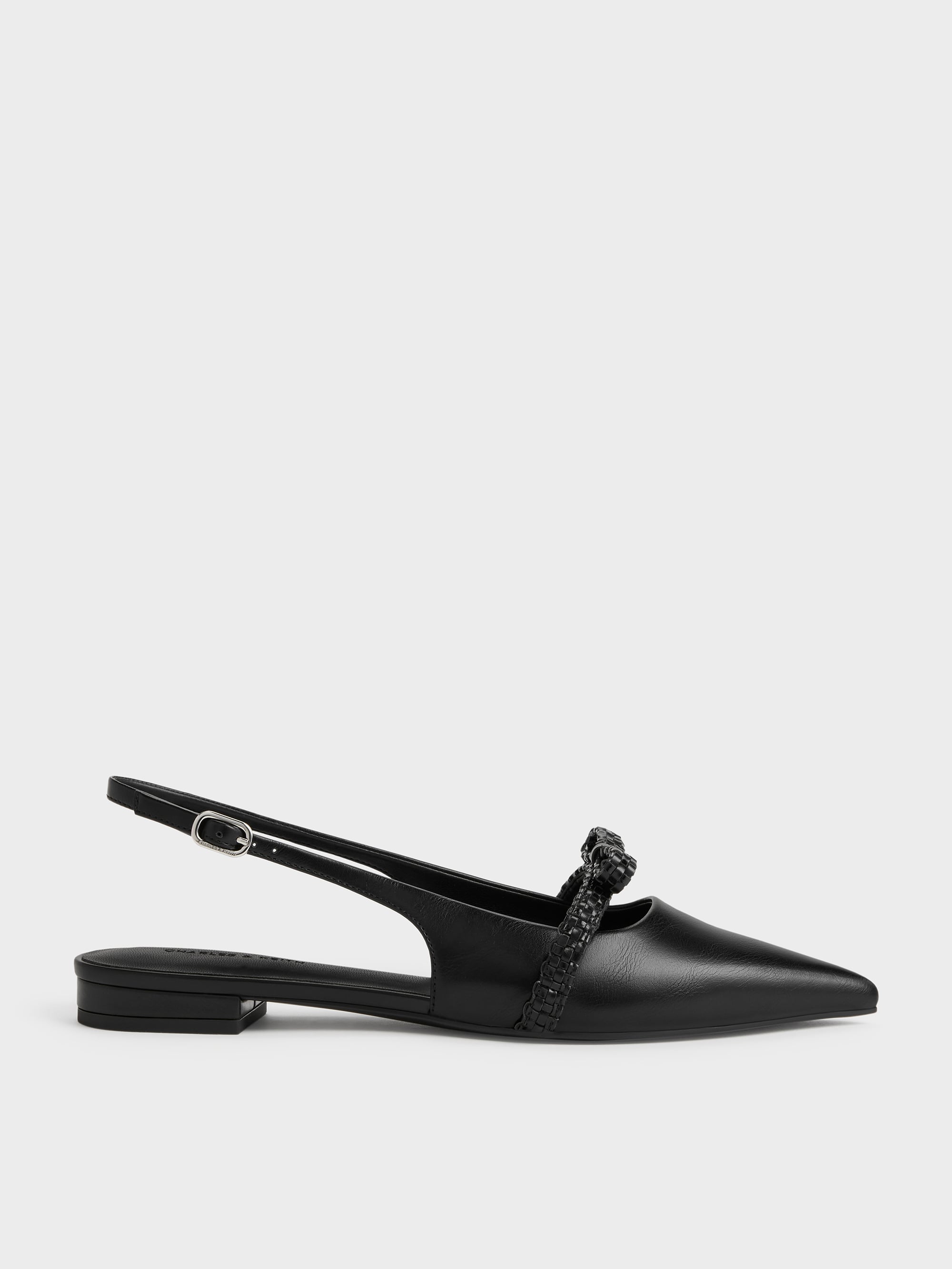 Kaleen Woven-Bow Slingback Flats - Black - CHARLES & KEITH KR
