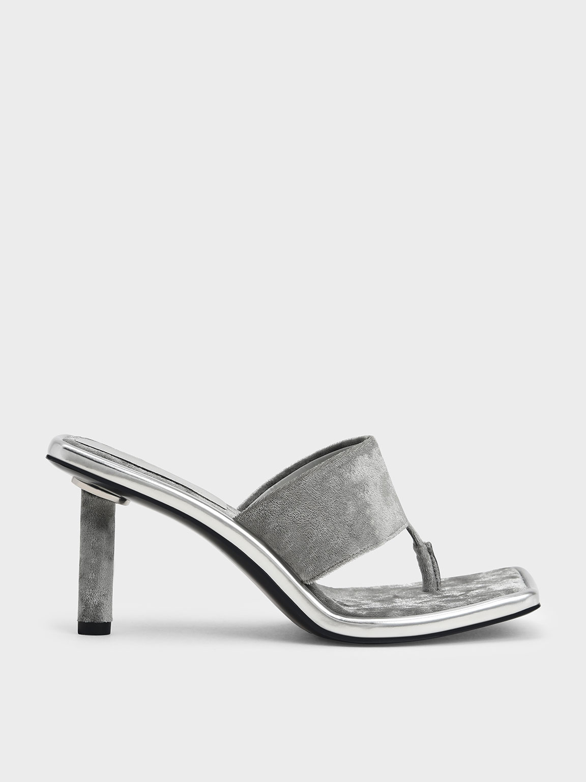 Charles & Keith Etta Velvet Heeled Thong Sandals In Light Grey | ModeSens