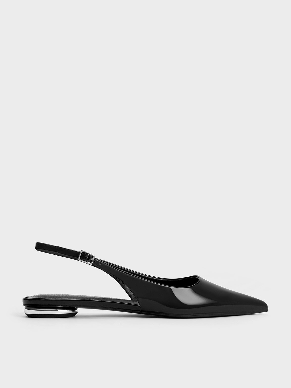 Black Patent Pointed-Toe Slingback Flats - CHARLES & KEITH US