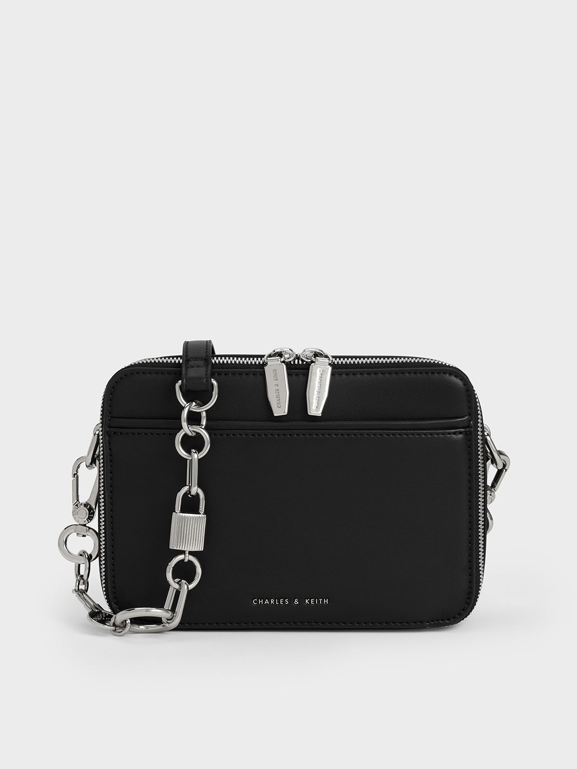 Charles & Keith - Lock & Key Chain Handle Bag In Noir