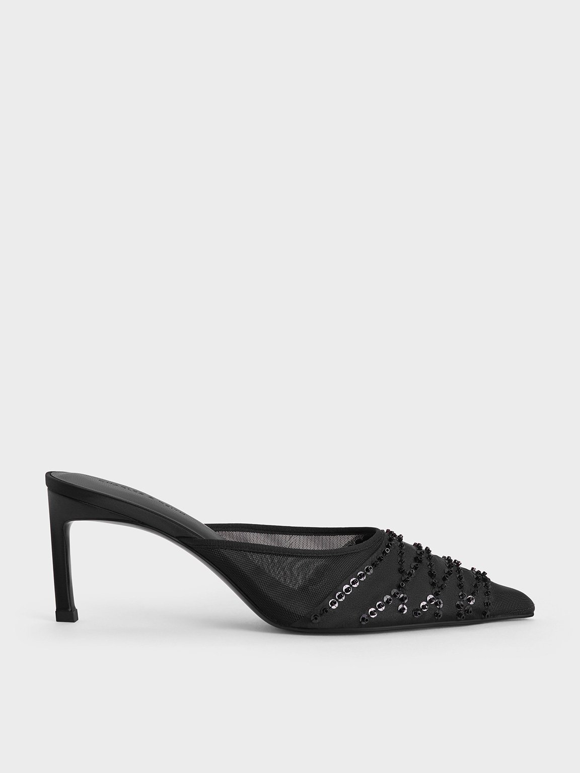 ★CHARLES&KEITH★Square Toe Mesh Mules/送料込 ☆CHARLES&KEITH☆Square Toe Mesh Mules/送料込 Black Textured