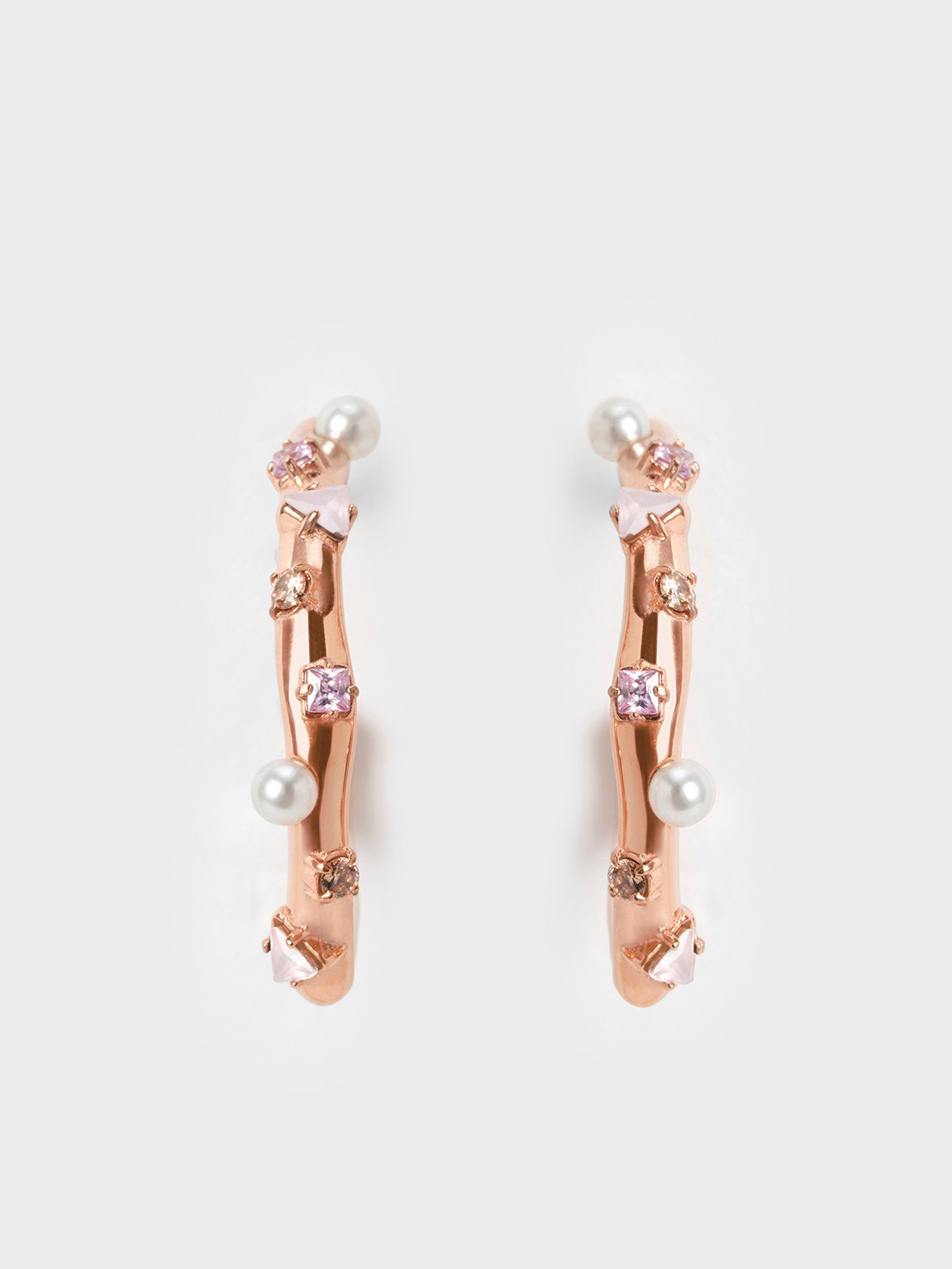 Rose Gold Pearl & Crystal-Embellished Earring Studs - CHARLES & KEITH US
