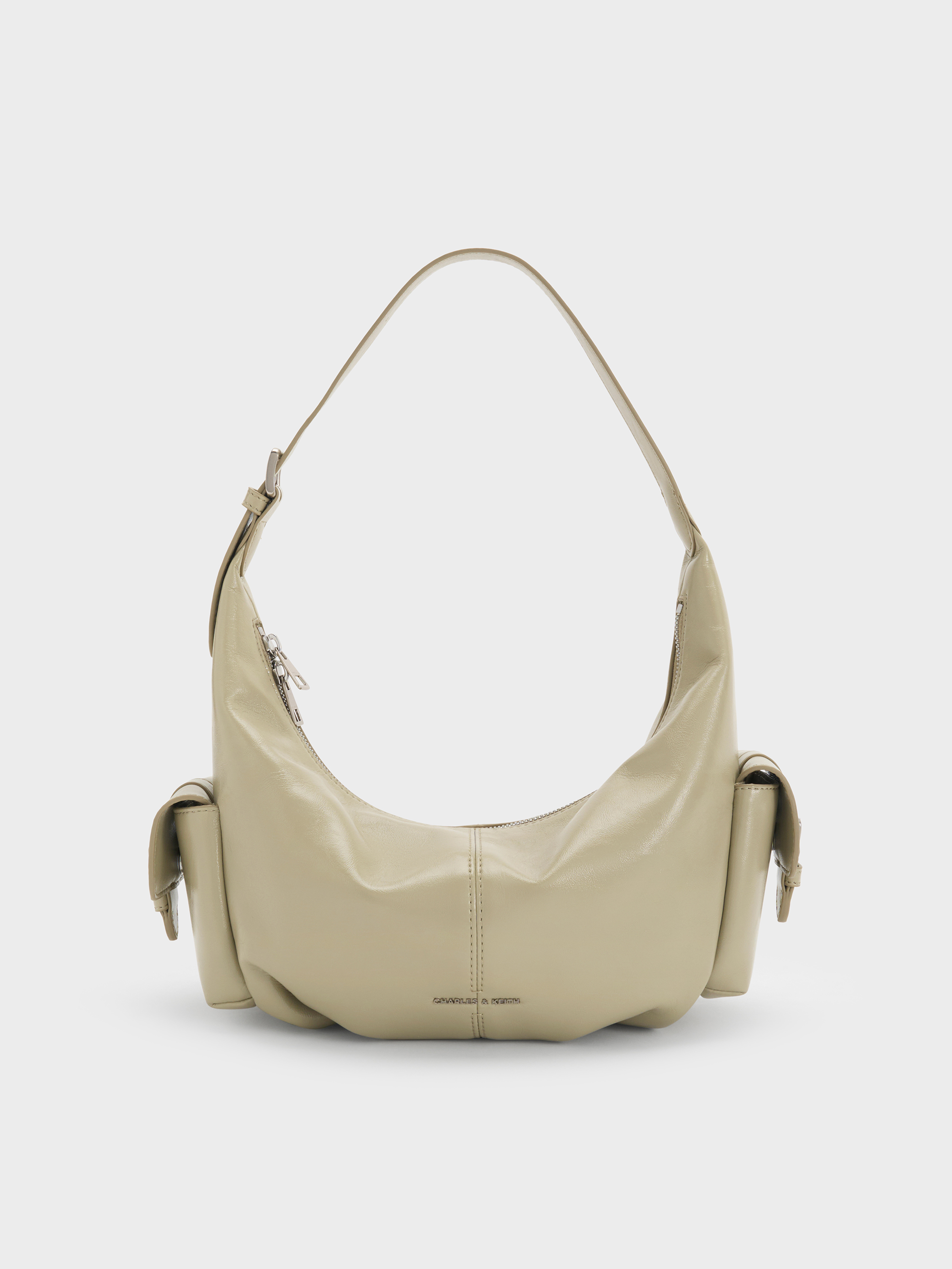 Bessie Side-Pocket Hobo Bag - Pale Olive - CHARLES & KEITH KR