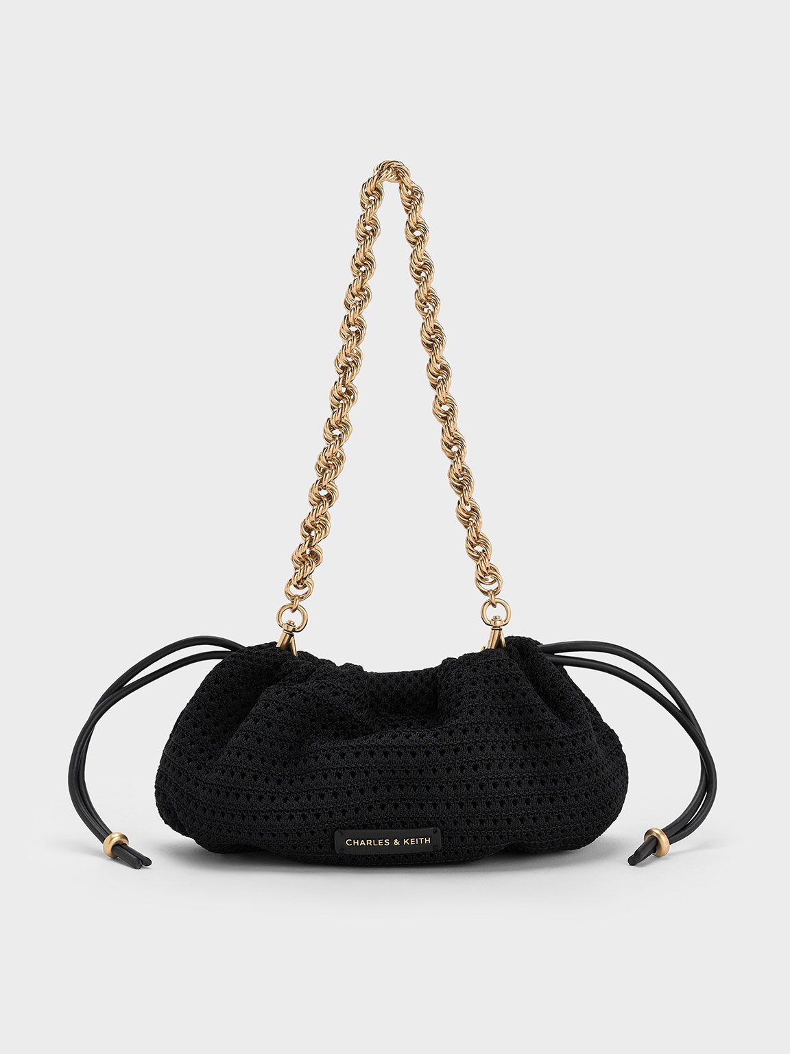 Charles & Keith Ida Knitted Chain-handle Clutch In Black