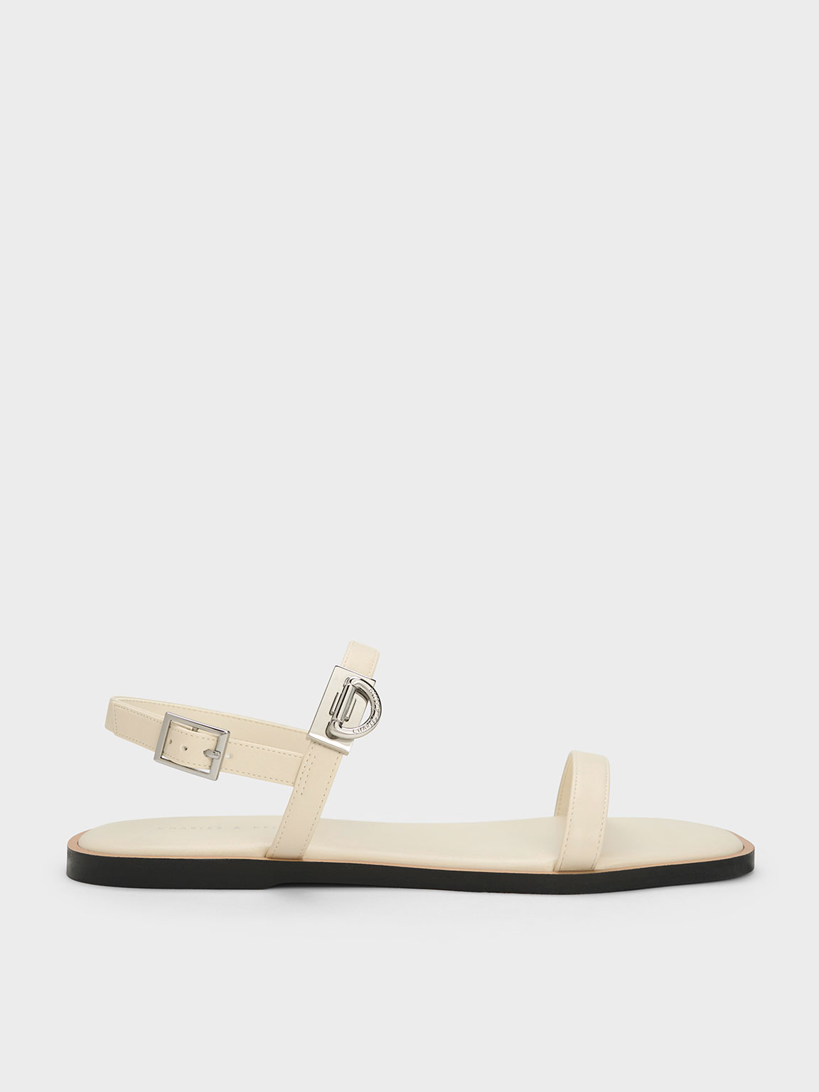 Charles & Keith Double Metallic Buckle Sandals In Chalk