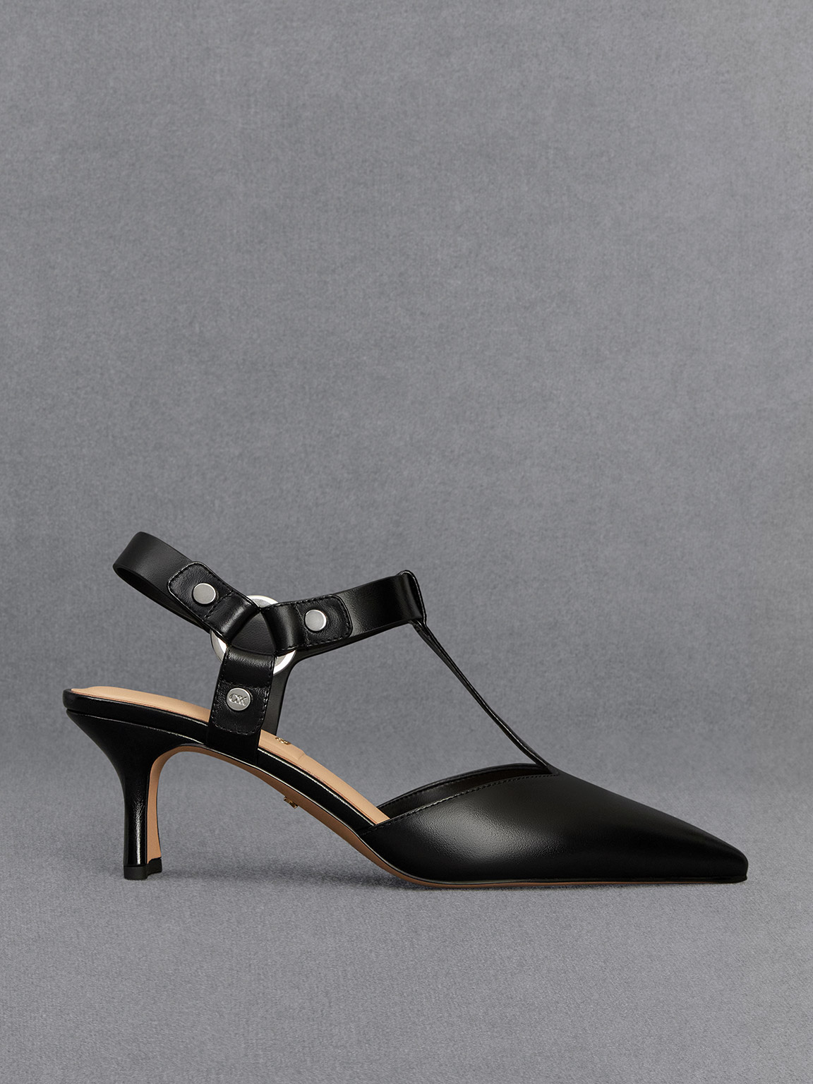 Shop Charles & Keith - Leather Buckled T-bar Pumps In Black