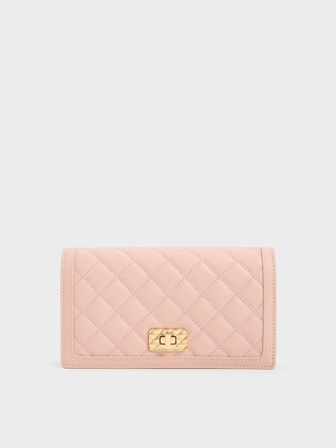 Charles & Keith Micaela Quilted Long Wallet In Pink