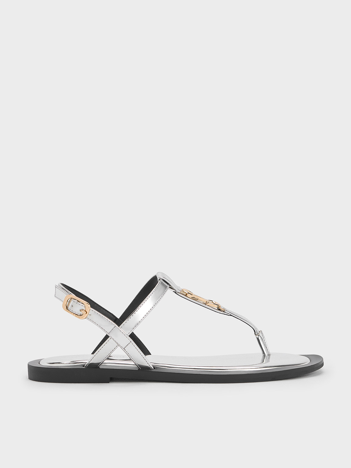 Shop Charles & Keith - Metallic-accent Thong Sandals In Silver