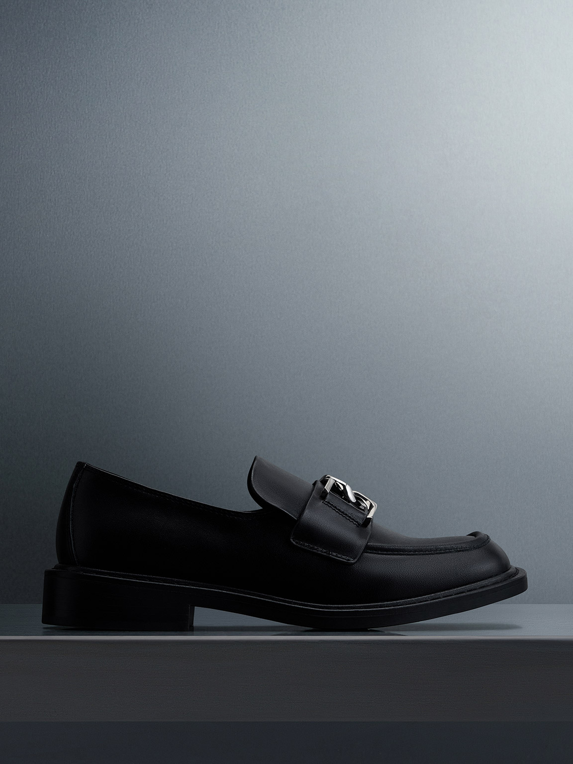 Charles & Keith Gabine Leather Loafers In Black