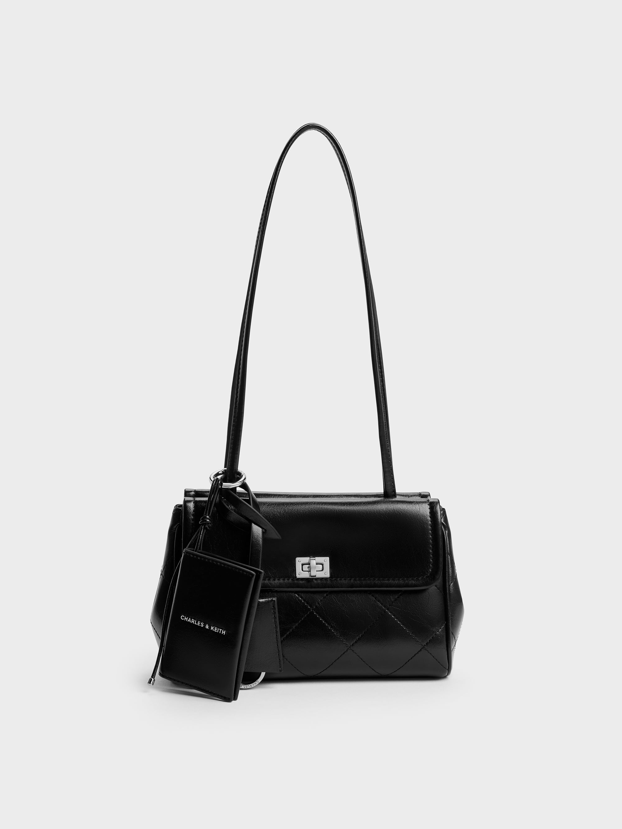 Charles & Keith - Apfra Quilted Tote Bag In Black