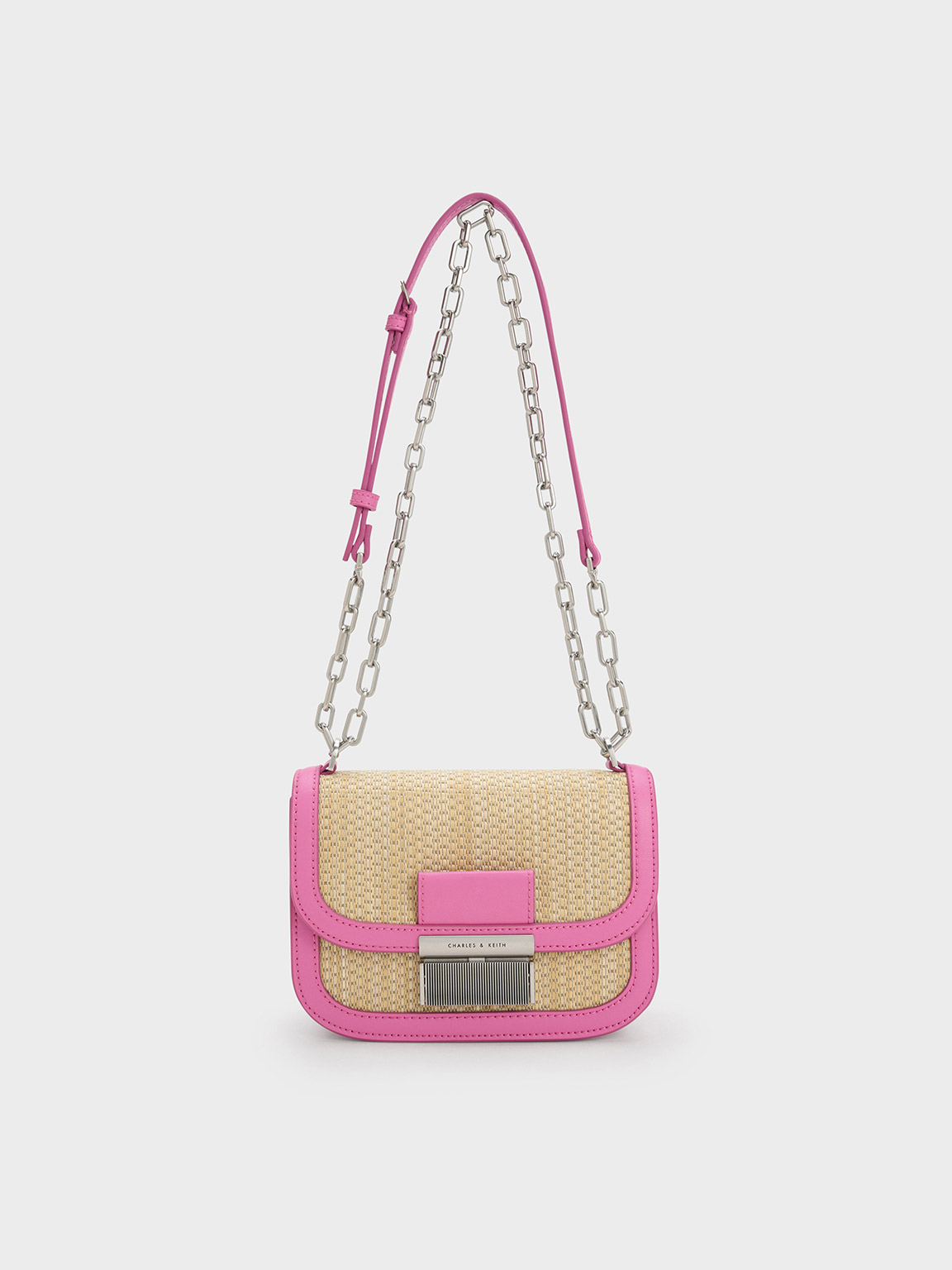 Pink Charlot Raffia Chain Strap Bag - CHARLES & KEITH SG
