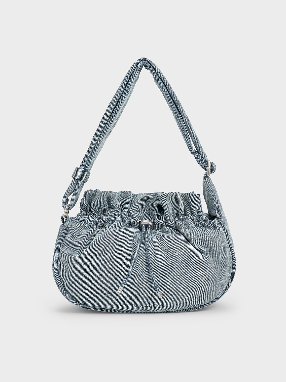 Blue Mini Maisy Denim Ruched Drawstring Hobo Bag - CHARLES