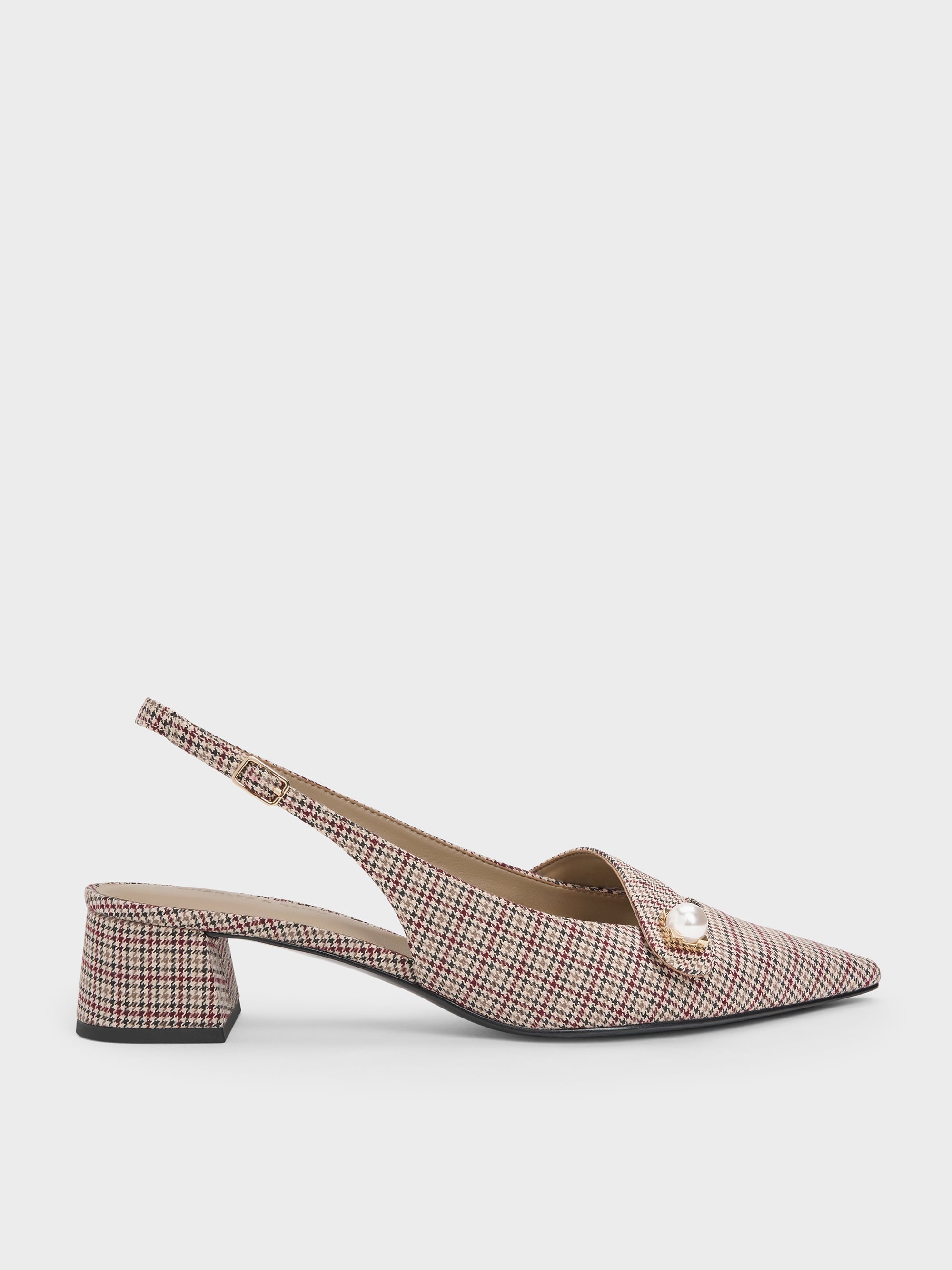 Marie Checkered Pearl Slingback Pumps - Multi - CHARLES & KEITH SG