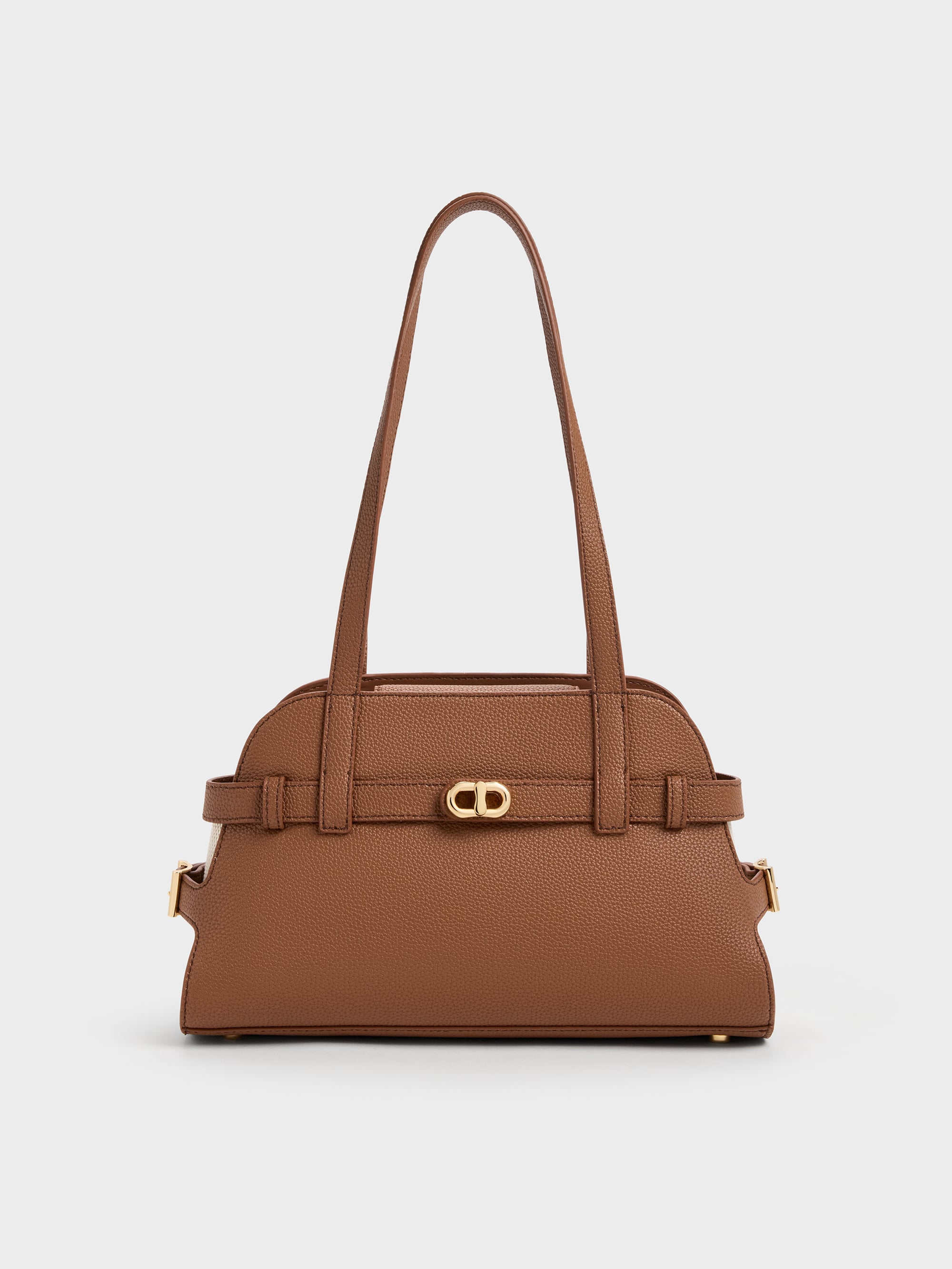 Aubrielle Belted Shoulder Bag - Chocolate - CHARLES & KEITH KR