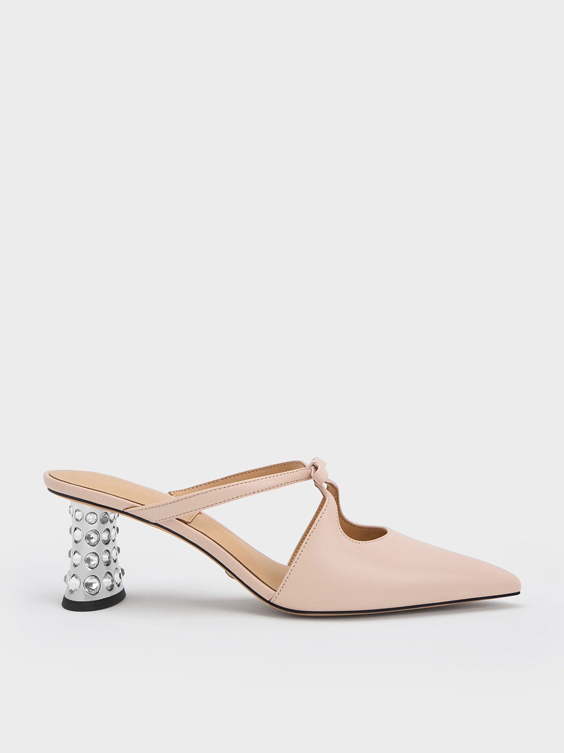 Nude Bow Crossover Gem-Embellished Mules - CHARLES & KEITH SG