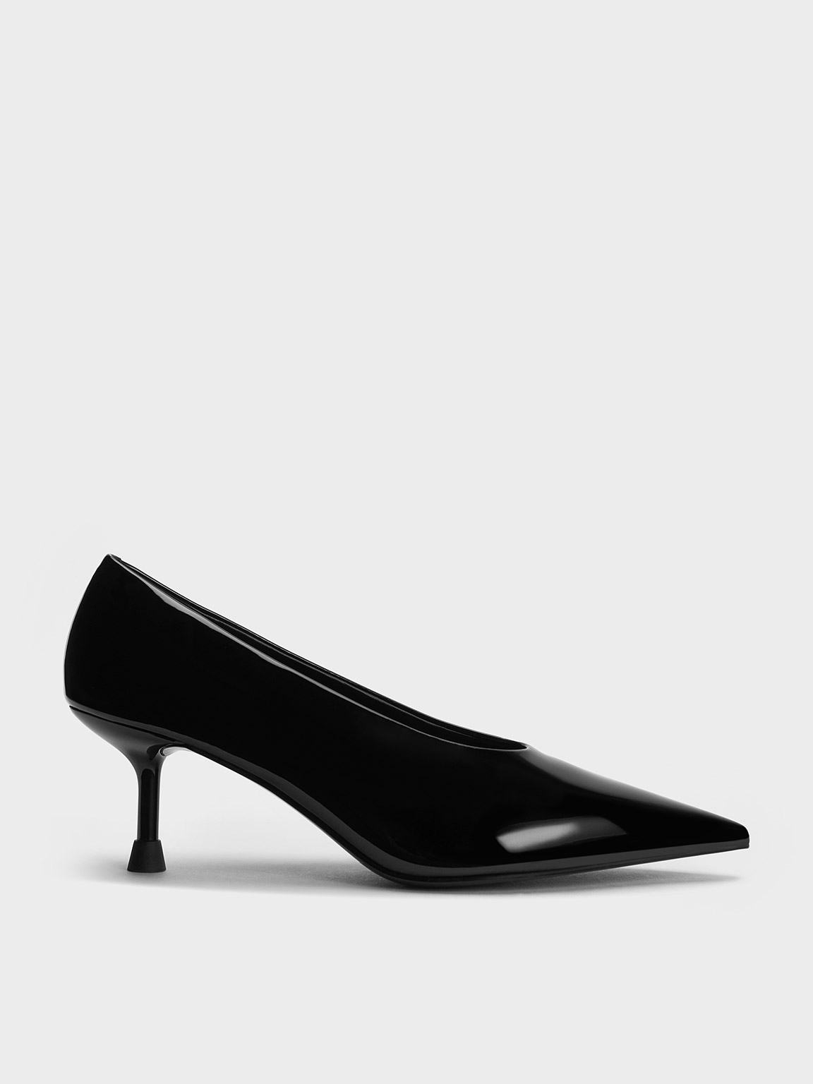Charles & Keith Patent Pointed-toe Kitten-heel Pumps In Black Patent