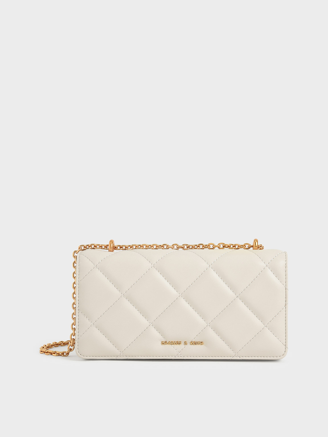 Cream Paffuto Chain Handle Quilted Long Wallet | CHARLES & KEITH