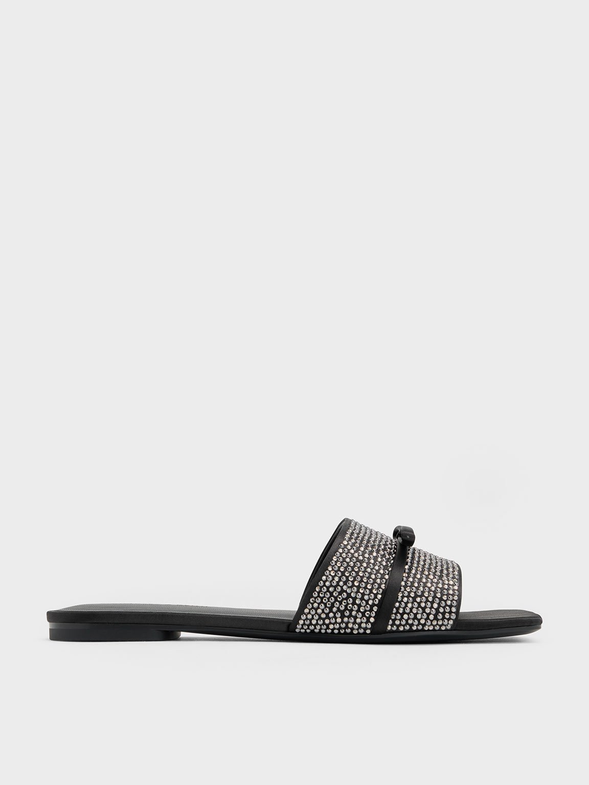 Charles & Keith - Satin Crystal-embellished Bow Slide Sandals