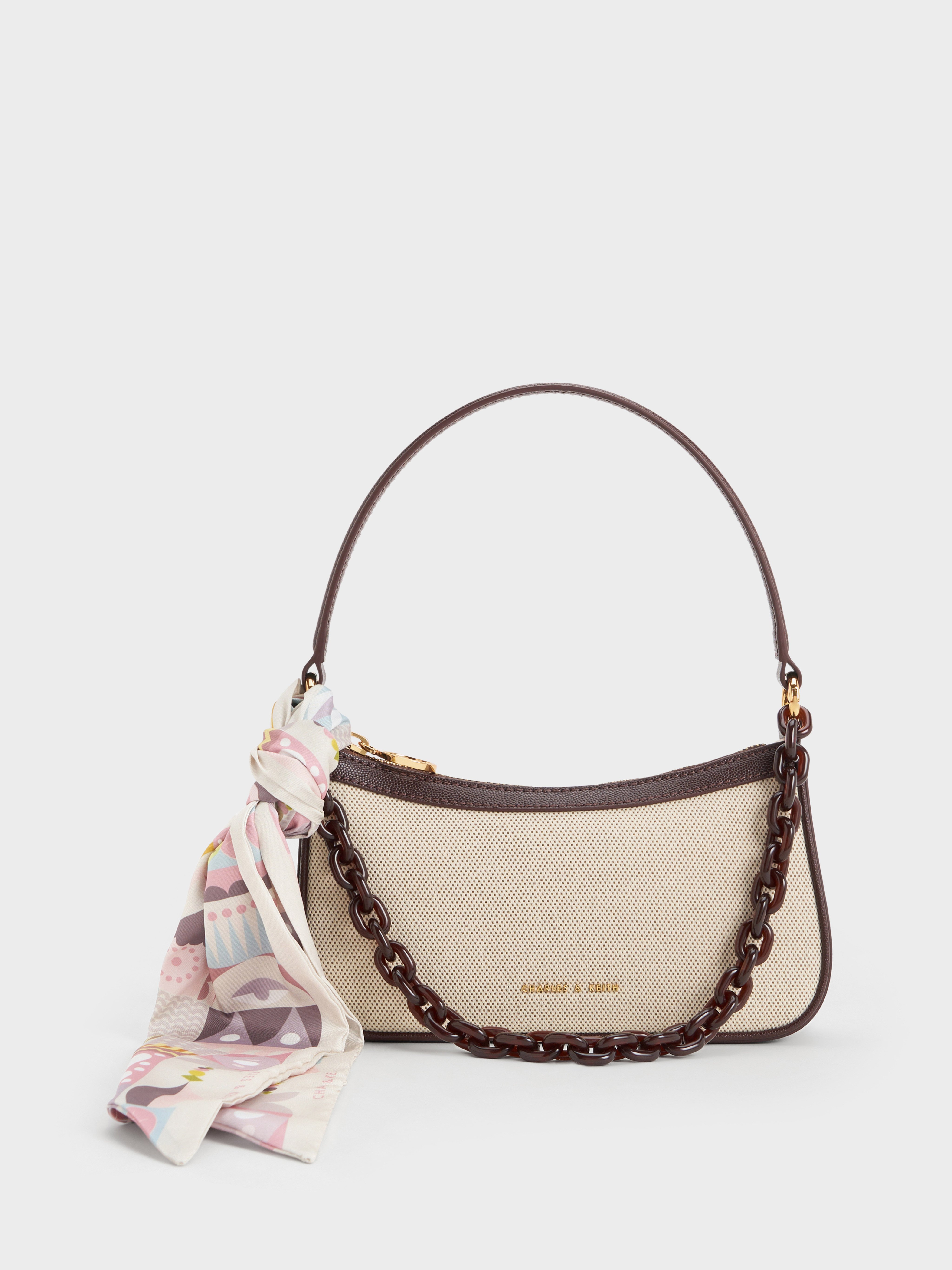 Charles & Keith Alcott Scarf Canvas Bag In Dark Brown | ModeSens