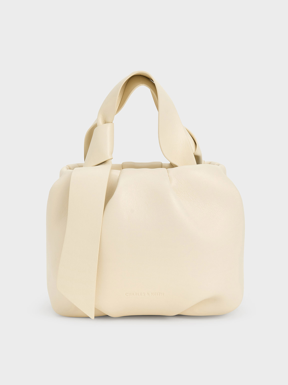 Shop Charles & Keith Toni Knotted Ruched Bag In Chalk