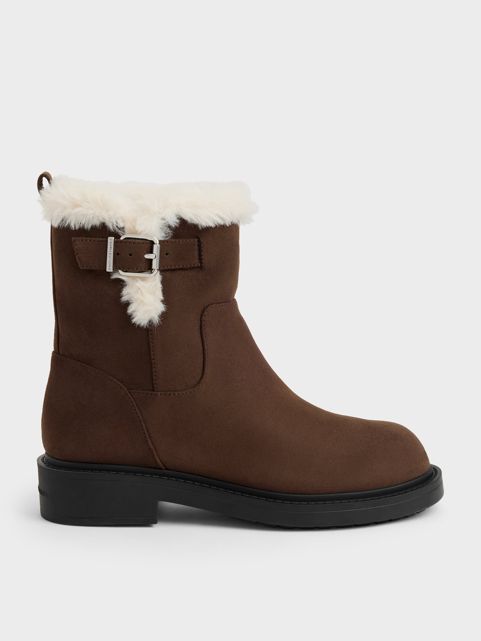 CHARLES & KEITH - Joni Faux Suede Fur-Trim Ankle Boots