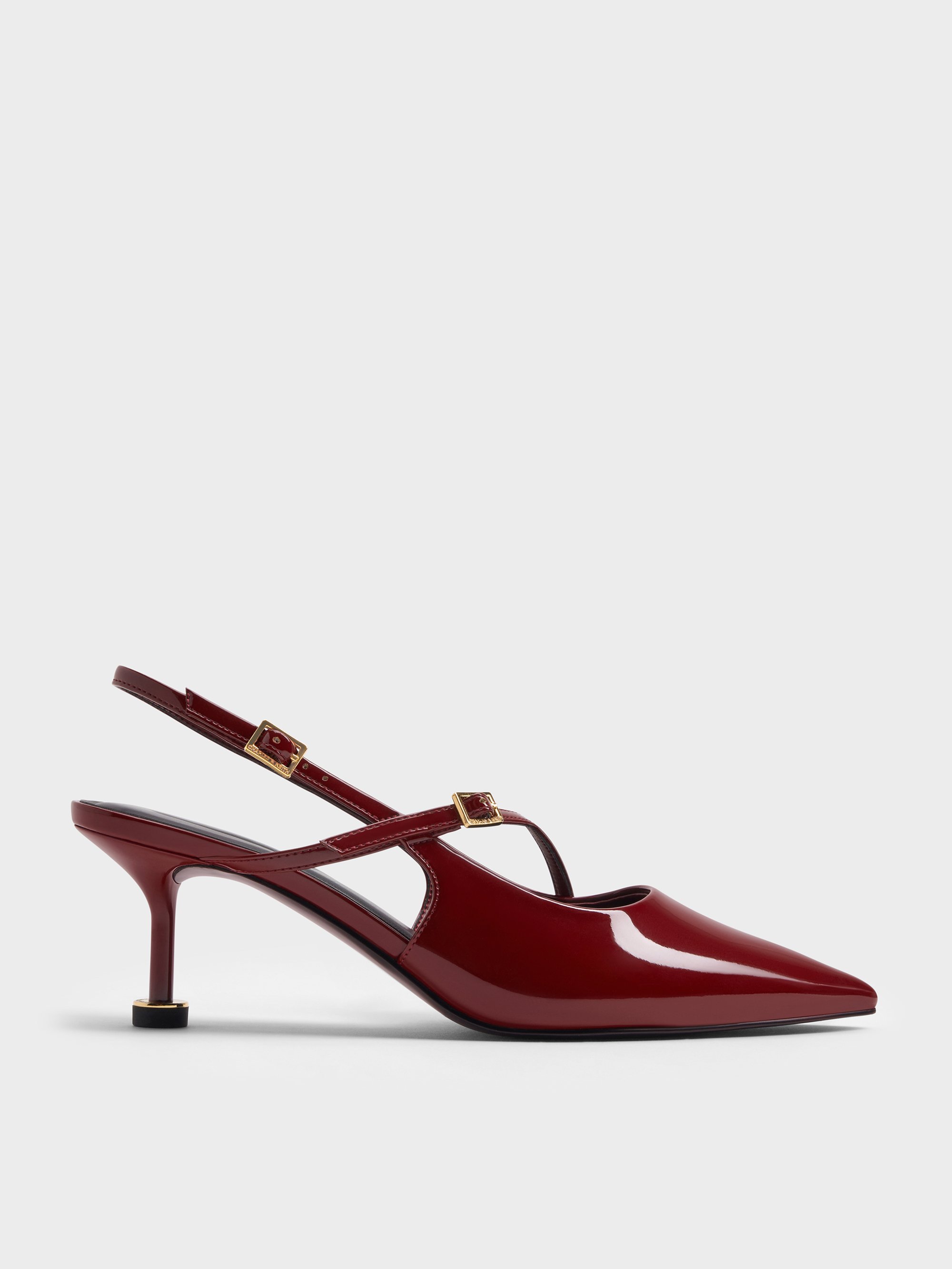 Red Wynn Patent Buckled Sculptural-Heel Slingback Pumps