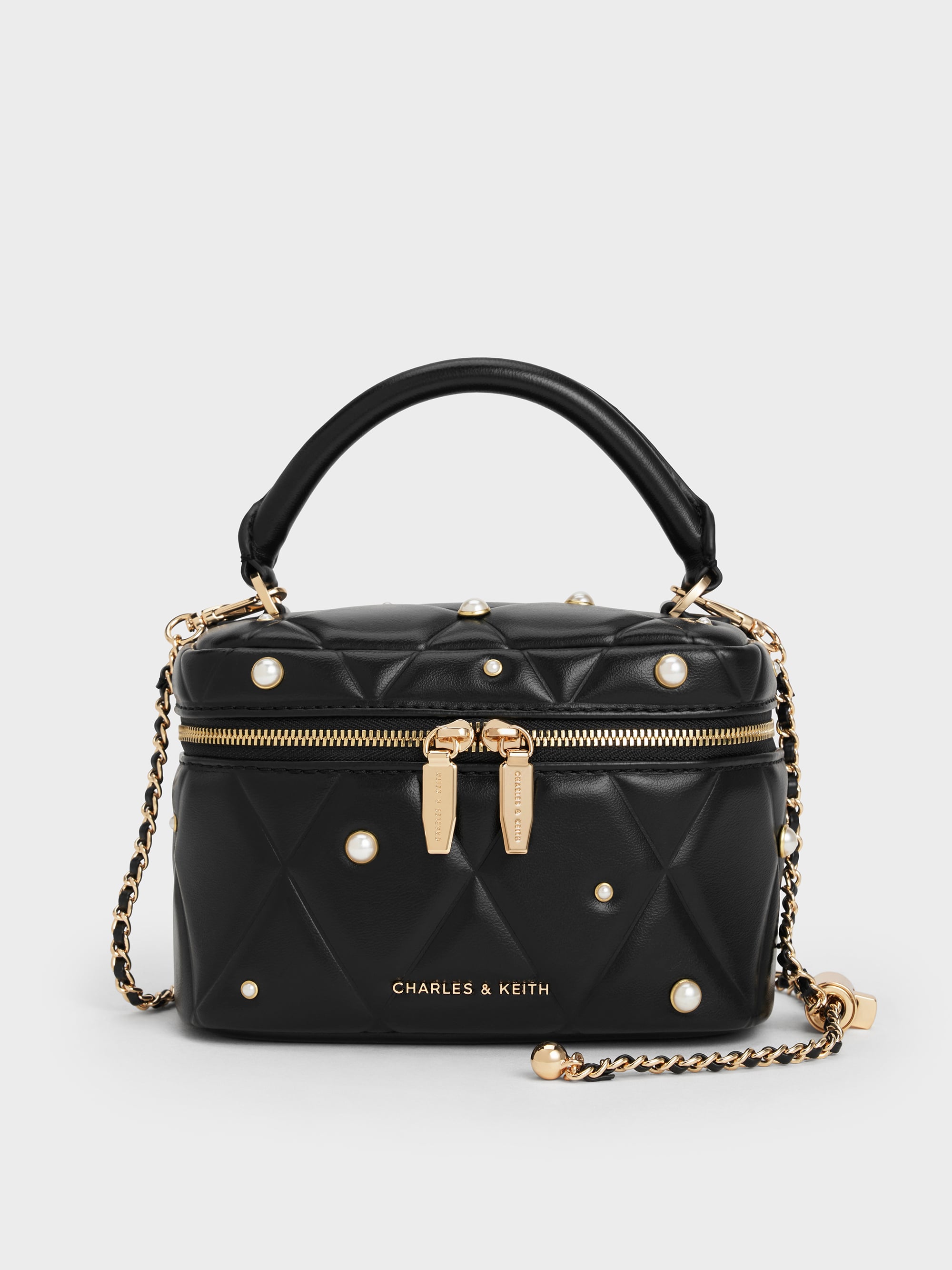 Arwen Quilted Pearl Vanity Bag - Black - CHARLES & KEITH KR