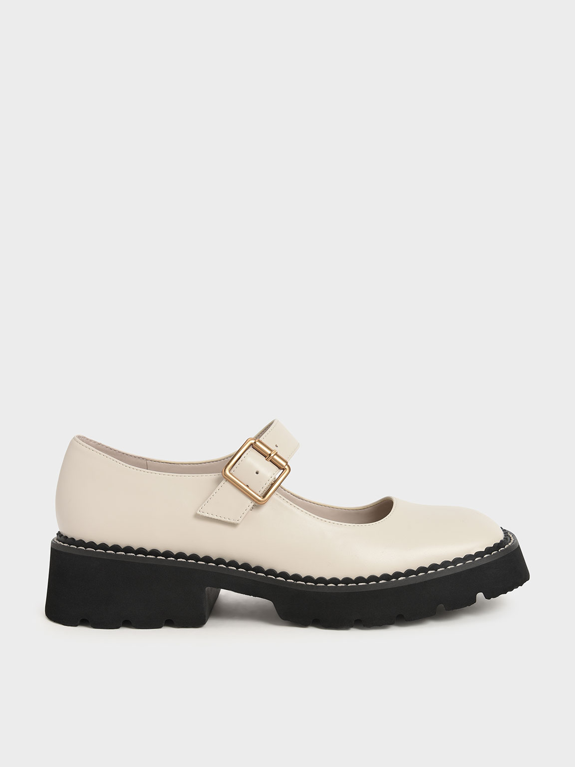 Chalk Metallic Buckle Mary Janes | CHARLES &amp; KEITH