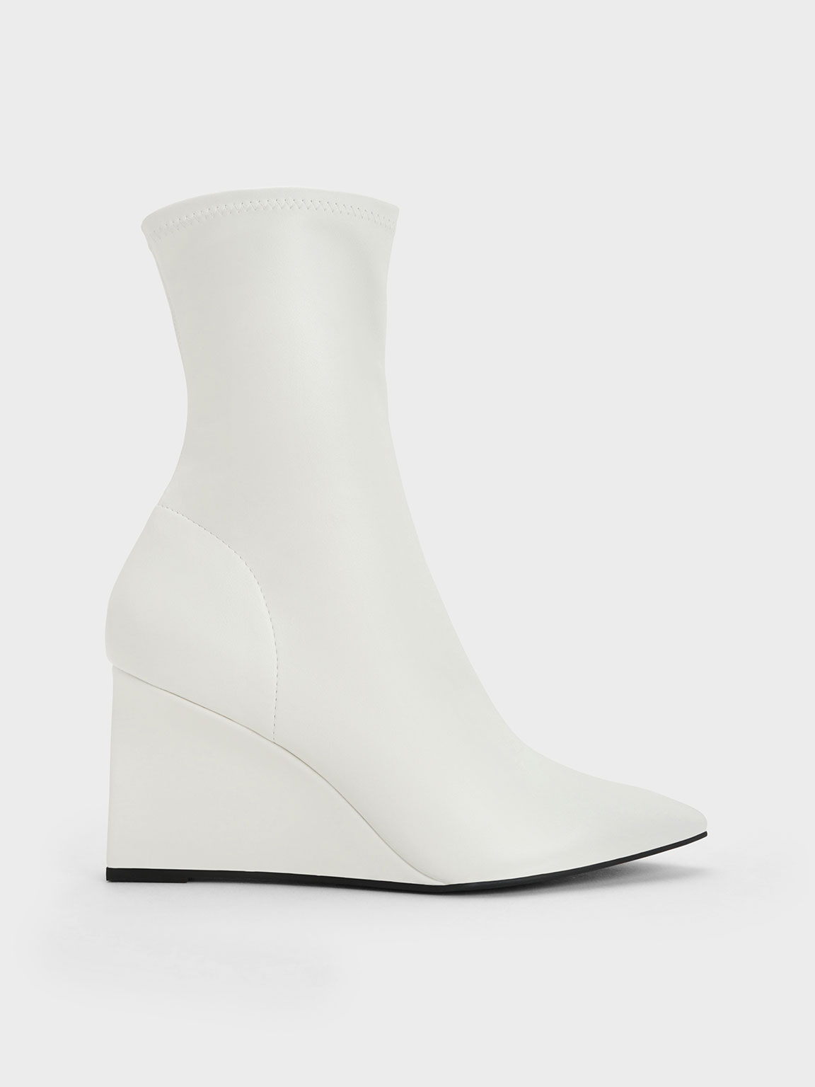 Charles & Keith Pointed-toe Wedge Ankle Boots In White | ModeSens